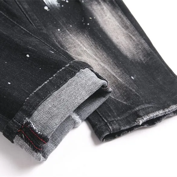 P186 💰 D2 new embroidered men's ripped trendy jeans, elastic personalized patches, slim fit, beggar's pants with small feet, top-quality materials, super soft high cotton washed denim fabric, each piece of washed denim fabric costs up to three times more than the conventional process. The touch is extremely delicate and the texture is very good. The whole body is simple and elegant. The back pocket of the trousers uses high-end direct injection technology. It is extremely exquisite. Full marks for details. Color: Picture color Size: 30-22-34-36 (corresponding to M-L-XL-XXL)