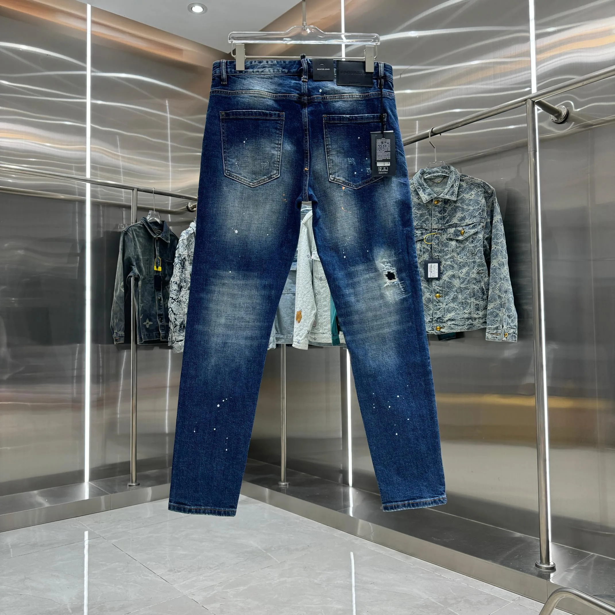 P300 DSQUARED2 Graffiti frayed street fashion slim fit stretch jeans Color Blue Size 30 32 34 36 38 40