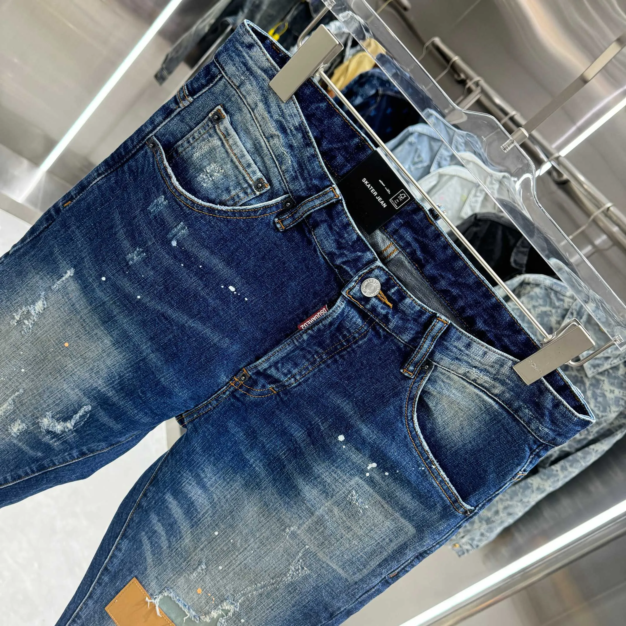 P300 DSQUARED2 Graffiti frayed street fashion slim fit stretch jeans Color Blue Size 30 32 34 36 38 40