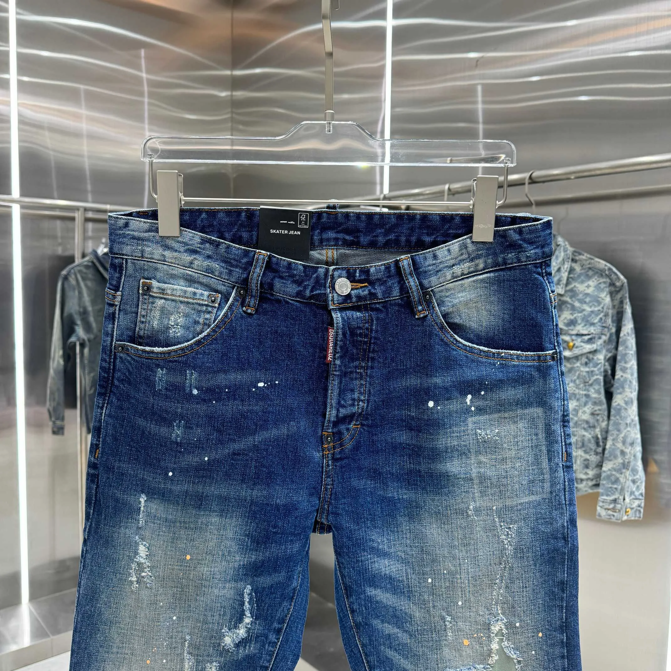 P300 DSQUARED2 Graffiti frayed street fashion slim fit stretch jeans Color Blue Size 30 32 34 36 38 40
