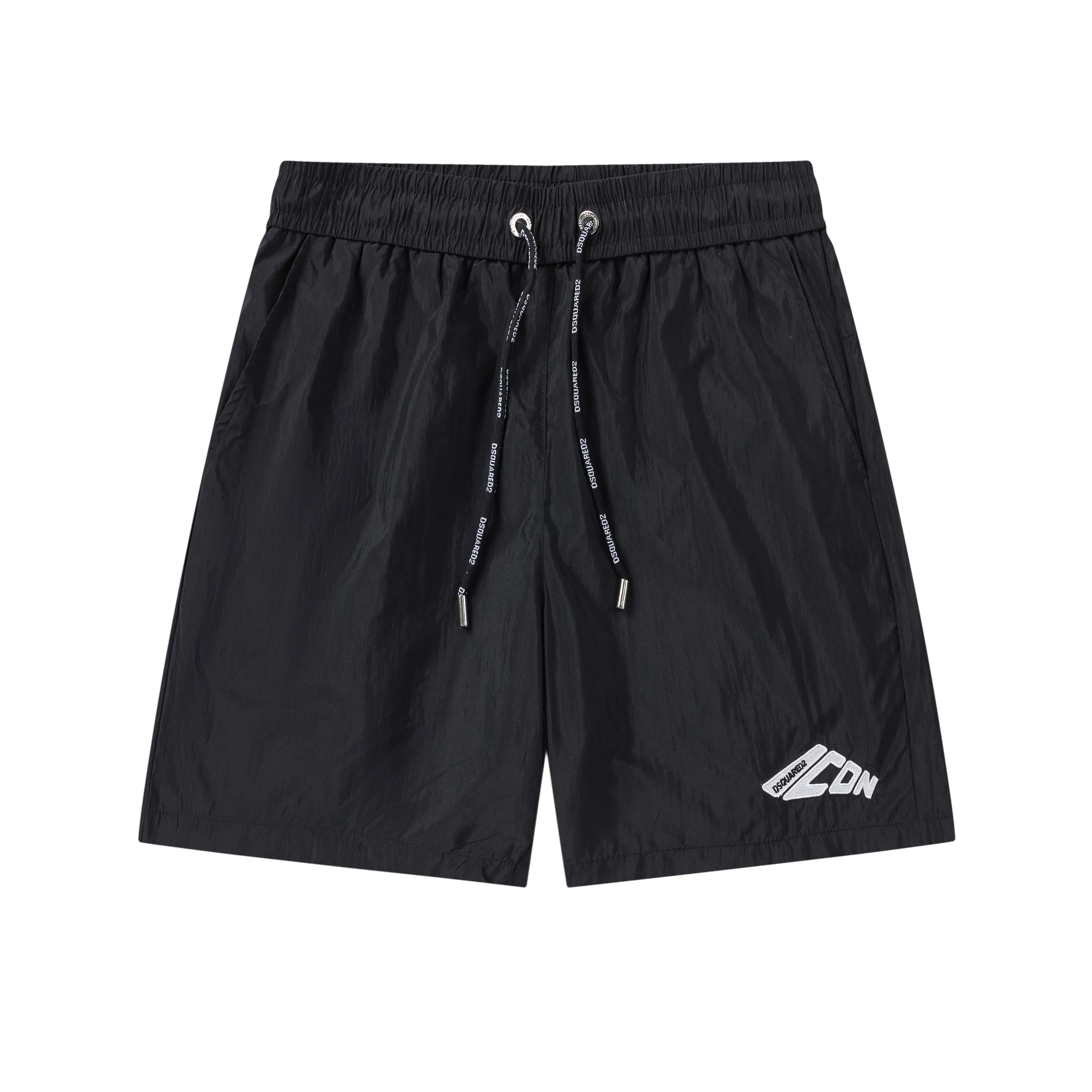🅿️210 DSQUARED2 2025 spring and summer logo embroidery. New fashionable beach shorts, with lining and mesh shorts! The official website is synchronized with the original 1-1 replica, the original hardware is selected from high-quality polyester fiber fabrics, with a delicate feel, a must-have item for summer, and the upper body effect is super handsome! Color: Black Size: S M L XL XXL
