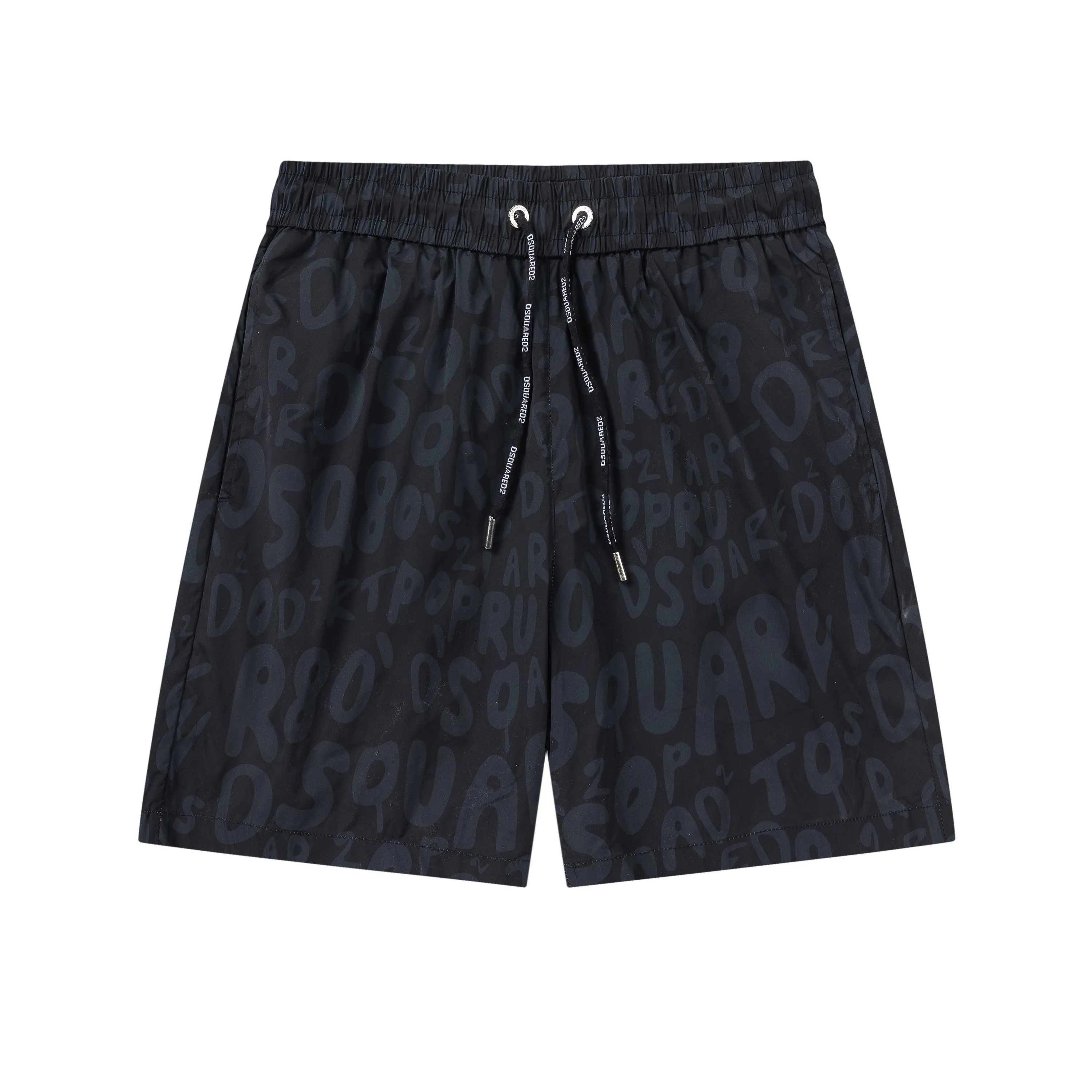 🅿️210 DSQUARED2 2025 spring and summer logo embroidery. New fashionable beach shorts, with lining and mesh shorts! The official website is synchronized with the original 1-1 replica, the original hardware is selected from high-quality polyester fiber fabrics, with a delicate feel, a must-have item for summer, and the upper body effect is super handsome! Color: Black Size: S M L XL XXL