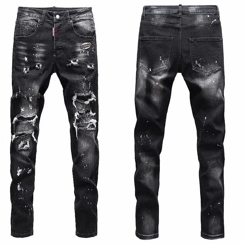P186 💰 D2 new embroidered men's ripped trendy jeans, elastic personalized patches, slim fit, beggar's pants with small feet, top-quality materials, super soft high cotton washed denim fabric, each piece of washed denim fabric costs up to three times more than the conventional process. The touch is extremely delicate and the texture is very good. The whole body is simple and elegant. The back pocket of the trousers uses high-end direct injection technology. It is extremely exquisite. Full marks for details. Color: Picture color Size: 30-22-34-36 (corresponding to M-L-XL-XXL)