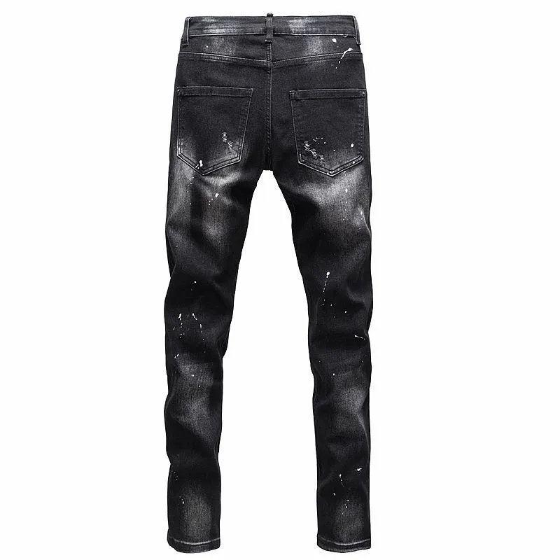 P186 💰 D2 new embroidered men's ripped trendy jeans, elastic personalized patches, slim fit, beggar's pants with small feet, top-quality materials, super soft high cotton washed denim fabric, each piece of washed denim fabric costs up to three times more than the conventional process. The touch is extremely delicate and the texture is very good. The whole body is simple and elegant. The back pocket of the trousers uses high-end direct injection technology. It is extremely exquisite. Full marks for details. Color: Picture color Size: 30-22-34-36 (corresponding to M-L-XL-XXL)