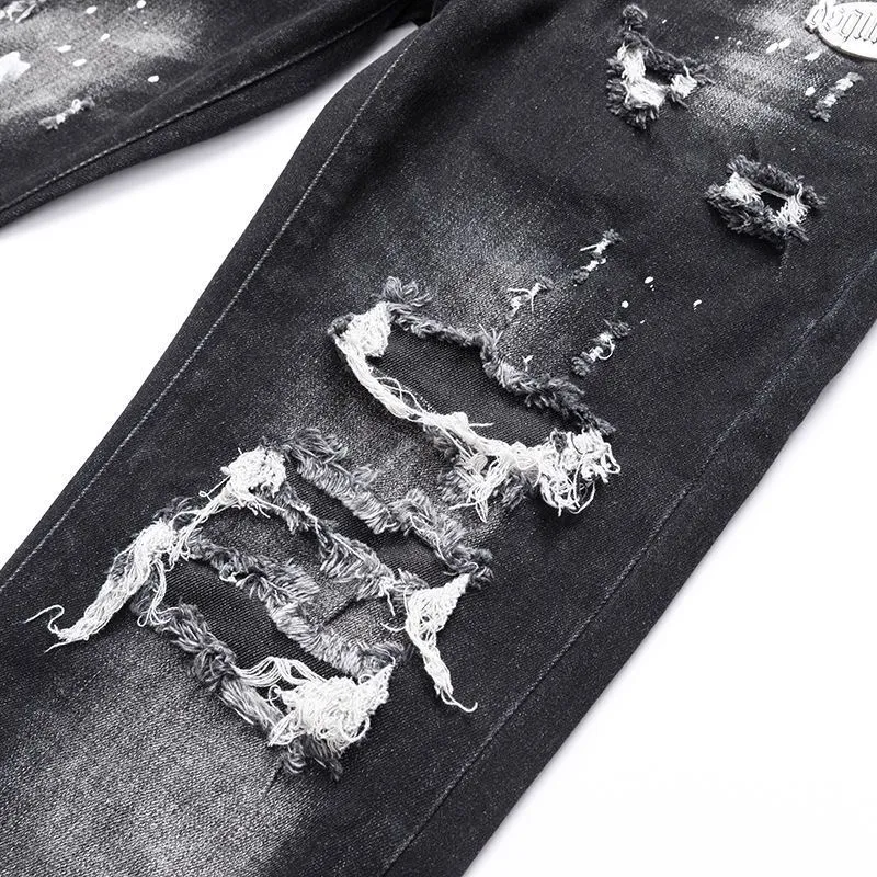 P186 💰 D2 new embroidered men's ripped trendy jeans, elastic personalized patches, slim fit, beggar's pants with small feet, top-quality materials, super soft high cotton washed denim fabric, each piece of washed denim fabric costs up to three times more than the conventional process. The touch is extremely delicate and the texture is very good. The whole body is simple and elegant. The back pocket of the trousers uses high-end direct injection technology. It is extremely exquisite. Full marks for details. Color: Picture color Size: 30-22-34-36 (corresponding to M-L-XL-XXL)