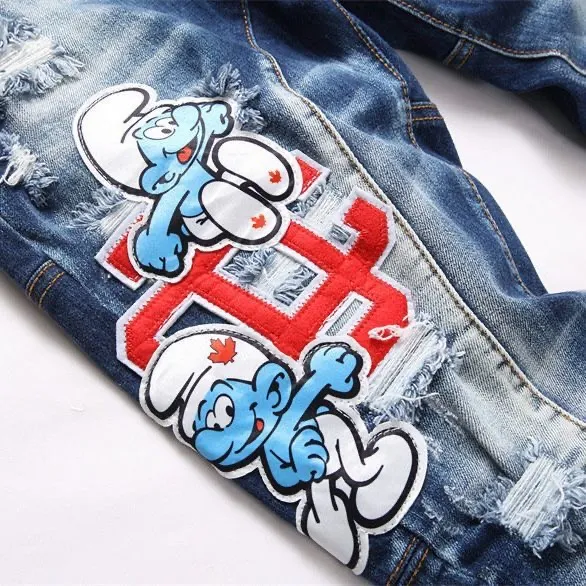 P186 💰 D2 new embroidered men's ripped trendy jeans, elastic personalized patches, slim fit, beggar's pants with small feet, top-quality materials, super soft high cotton washed denim fabric, each piece of washed denim fabric costs up to three times more than the conventional process. The touch is extremely delicate and the texture is very good. The whole body is simple and elegant. The back pocket of the trousers uses high-end direct injection technology. It is extremely exquisite. Full marks for details. Color: Picture color Size: 30-32-34-36 (corresponding to M-L-XL-XXL)