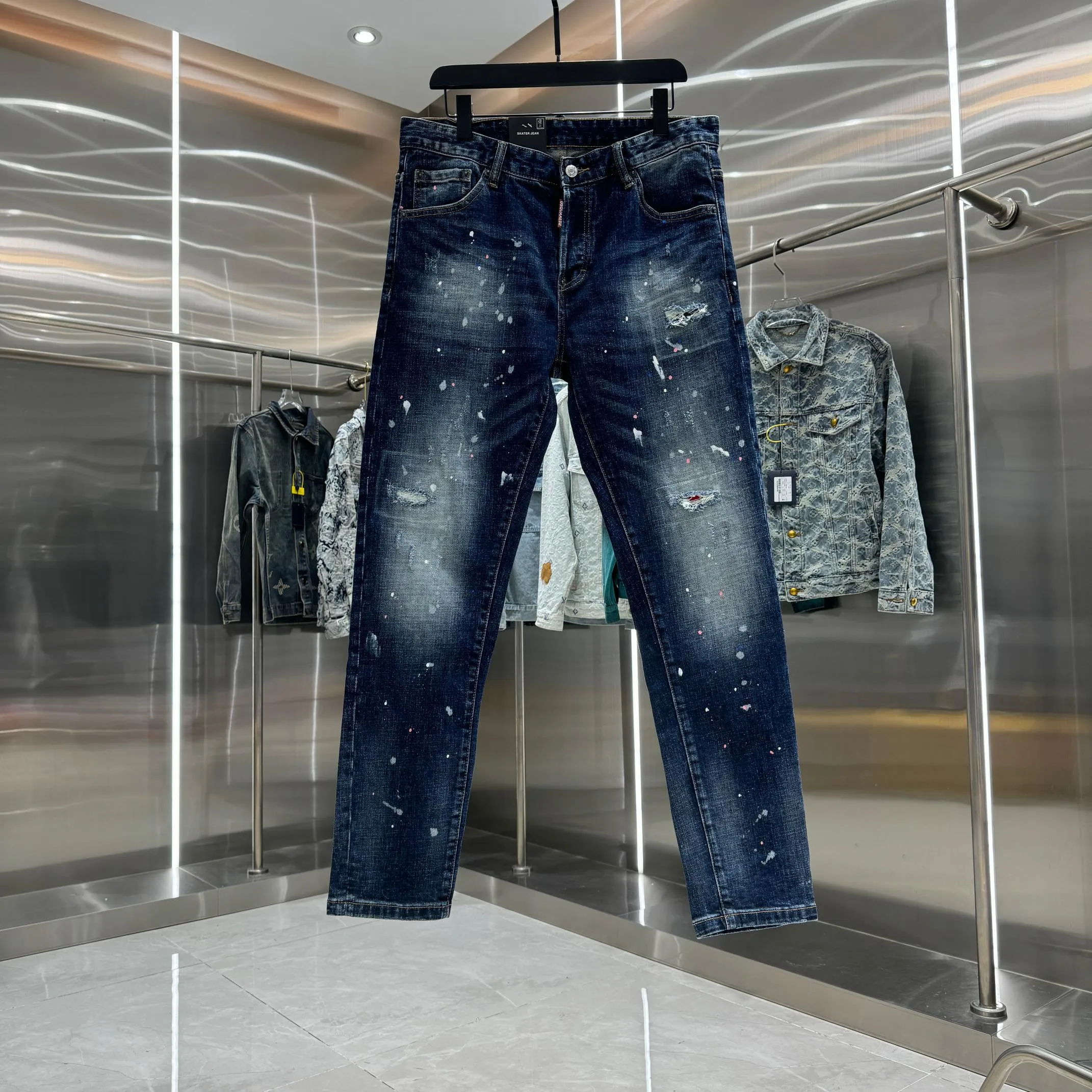 P300 DSQUARED2 Graffiti hole craft street fashion slim fit stretch jeans Color Blue Size 30 32 34 36 38 40