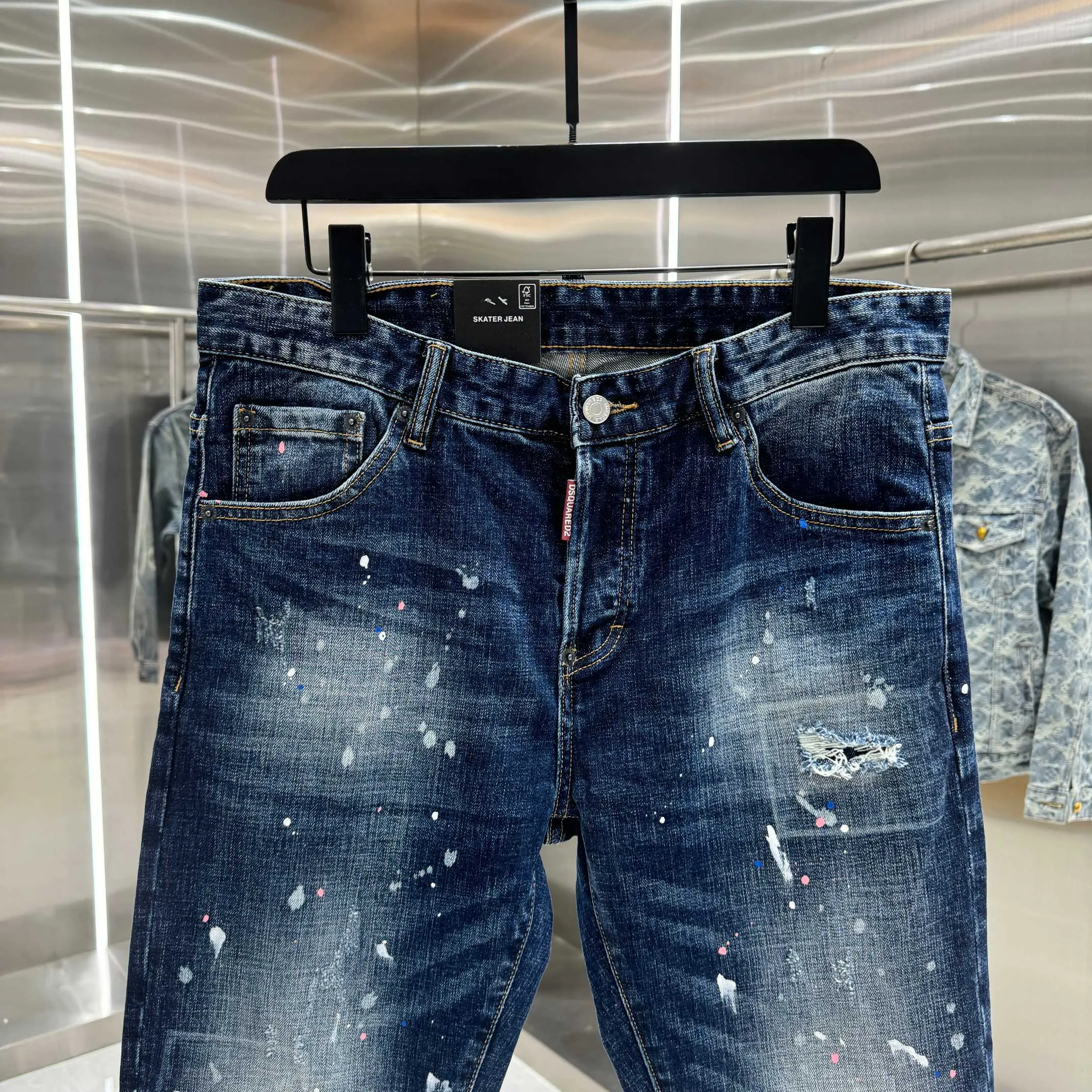 P300 DSQUARED2 Graffiti hole craft street fashion slim fit stretch jeans Color Blue Size 30 32 34 36 38 40