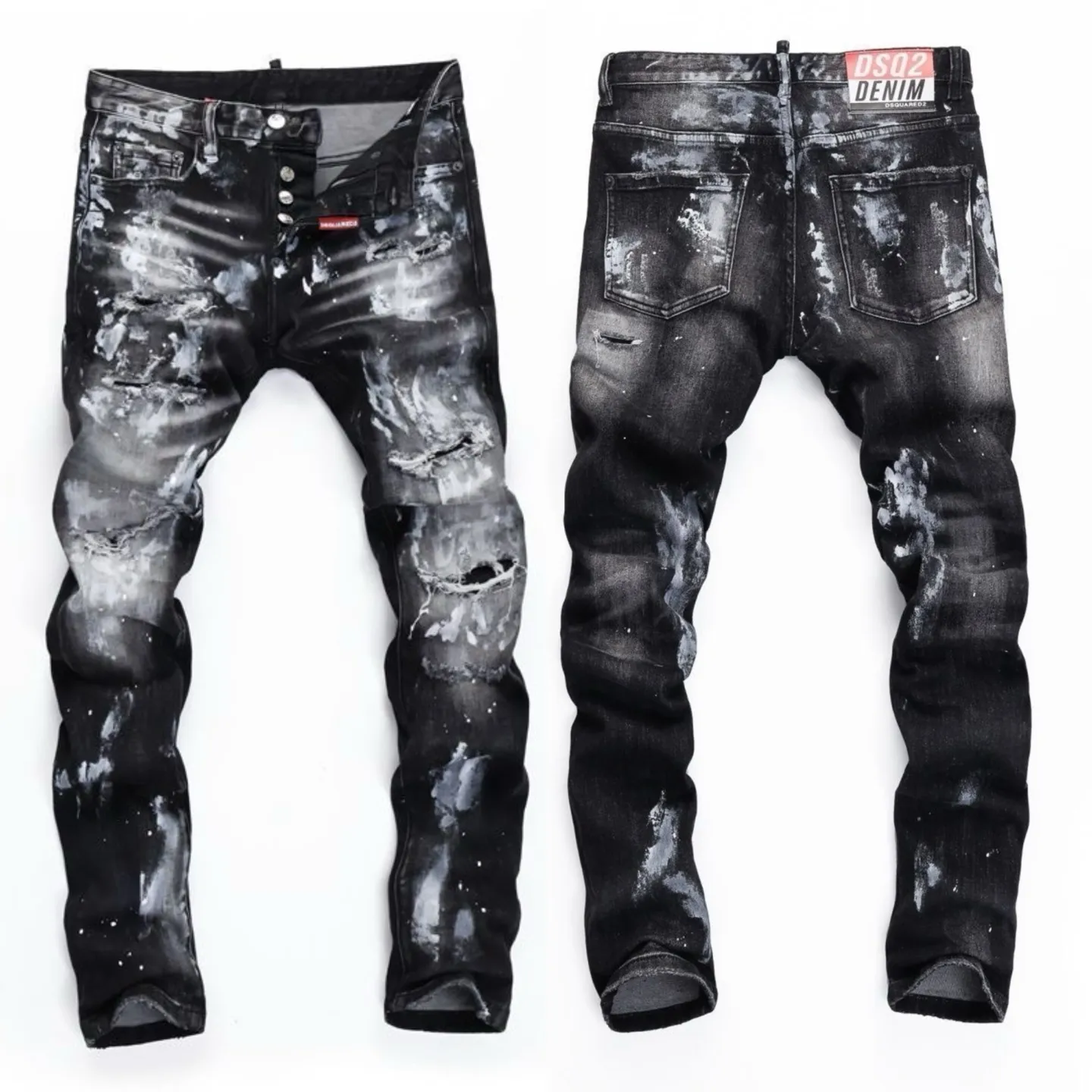 P186 💰 D2 new embroidered men's ripped trendy jeans, elastic personalized patches, slim fit, beggar's pants with small feet, top-quality materials, super soft high cotton washed denim fabric, each piece of washed denim fabric costs up to three times more than the conventional process. The touch is extremely delicate and the texture is very good. The whole body is simple and elegant. The back pocket of the trousers uses high-end direct injection technology. It is extremely exquisite. Full marks for details. Color: Picture color Size: 30-22-34-36 (corresponding to M-L-XL-XXL)