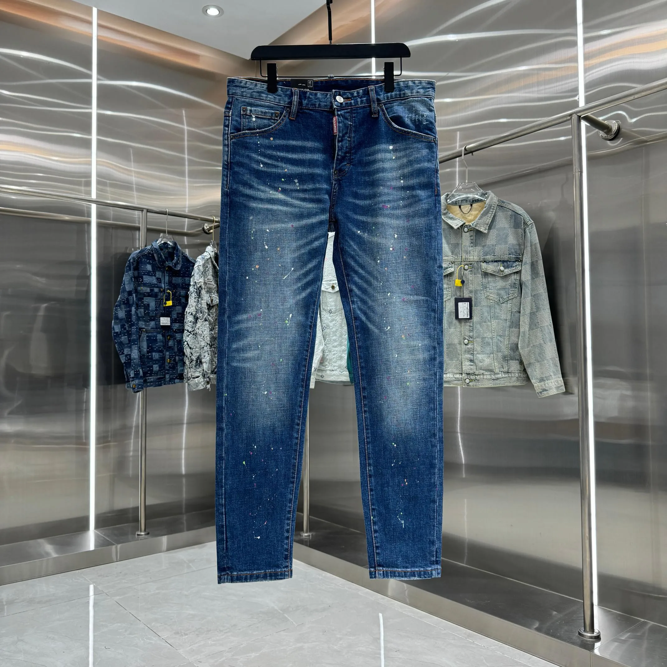 P300 DSQUARED2 Graffiti washed craft street fashion slim fit stretch jeans Color Blue Size 30 32 34 36 38 40