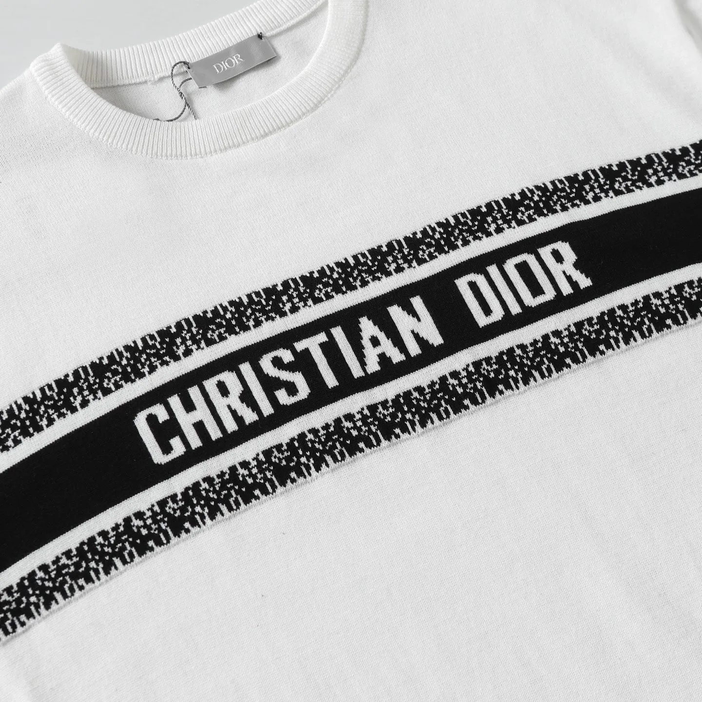 🅿️220 DiOR Dior logo jacquard knitted round neck short-sleeved T-shirt. The quality is absolutely guaranteed. A must-have for fashionable people. All three standards. Same style for men and women. Color: black white. Size: XS S M L
