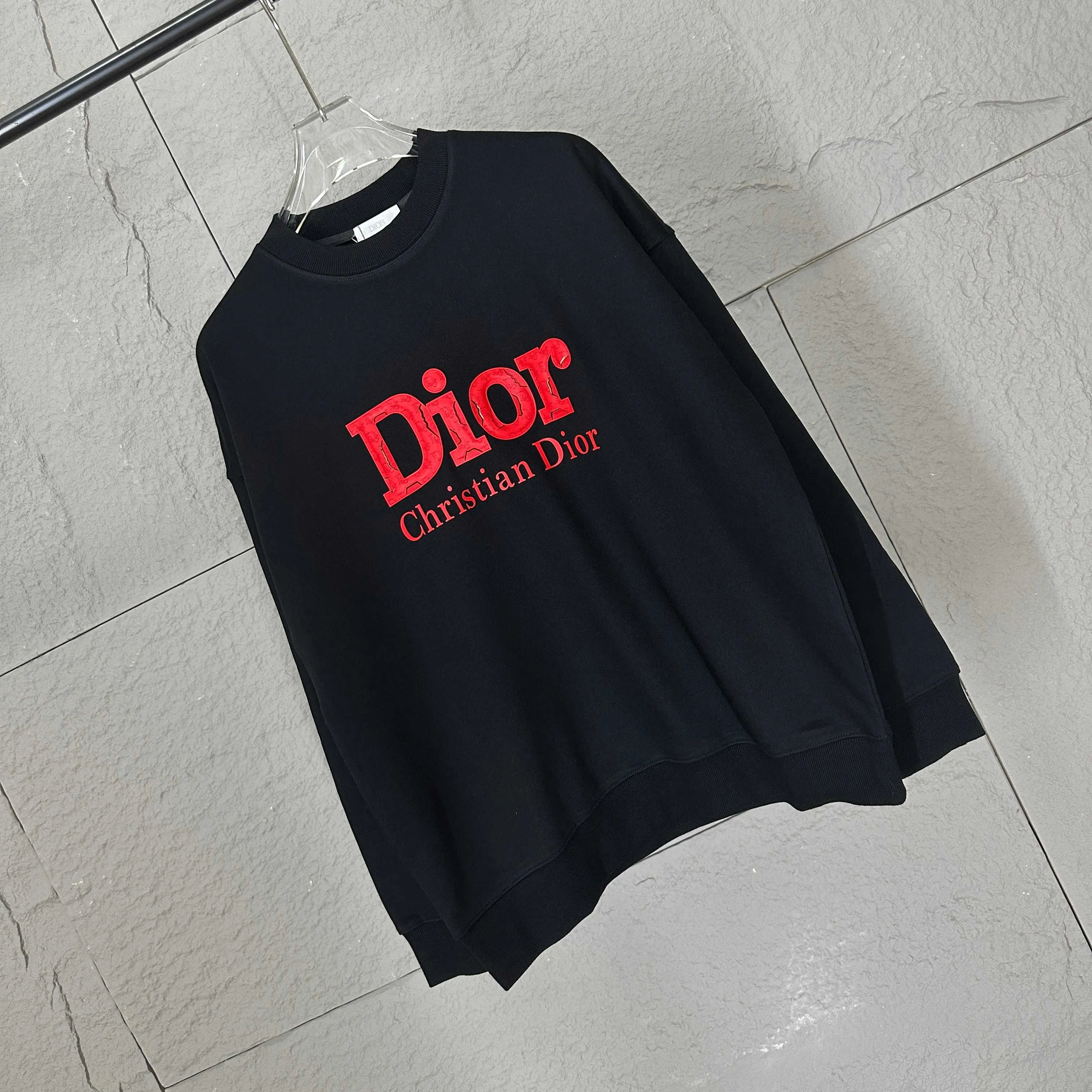 🅿️250 Dio* Christian Dior 2025 early autumn and winter new style Classic letter thick plate three-dimensional silicone burst sponge technology Simple and elegant Customized terry fabric Long-sleeved sweatshirt Unisex Color: Black White Size: S (90-130 pounds) M (120-150 pounds) L (140-165 pounds) XL (160-180 pounds) XXL (180-210 pounds)