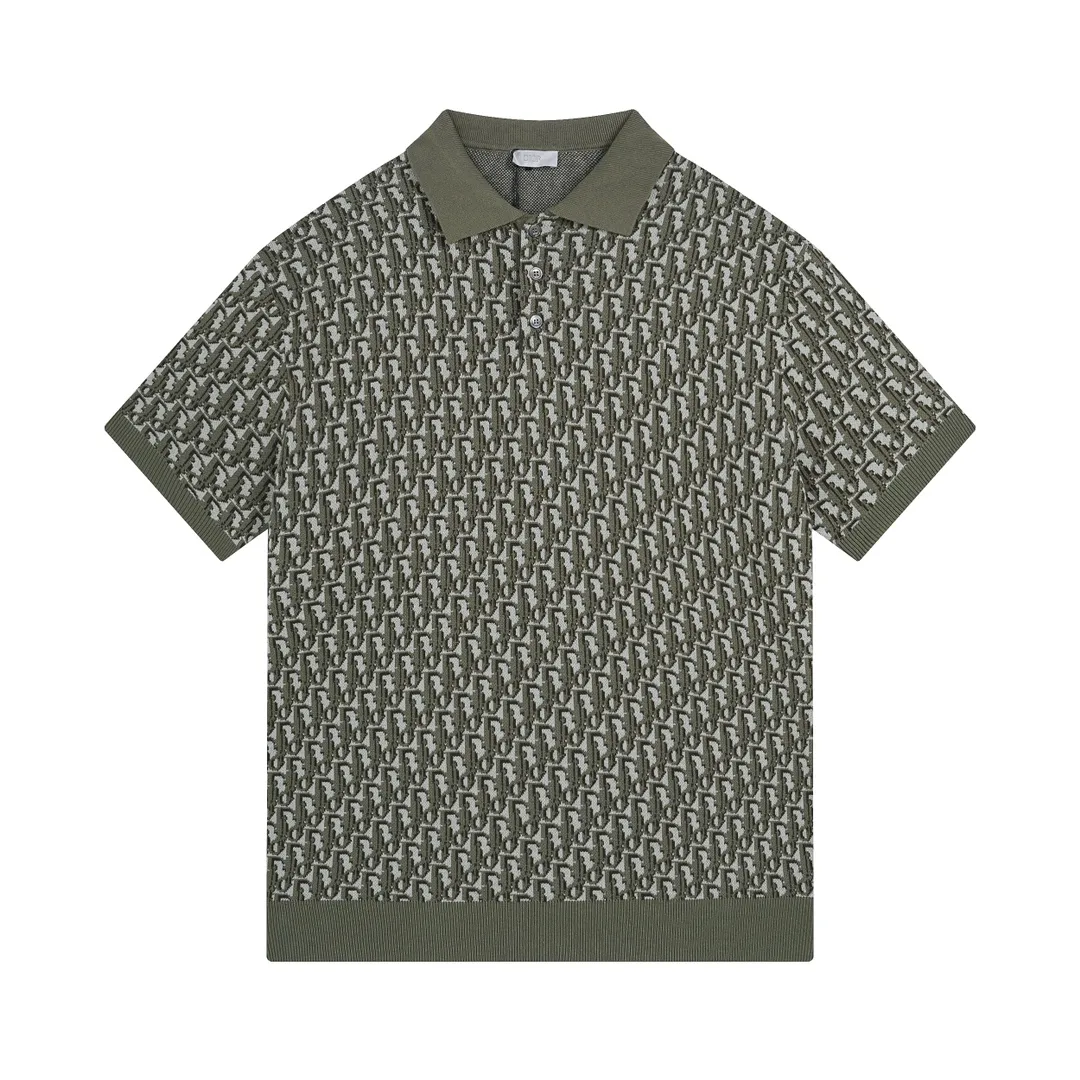🅿️210 Correct version of high-quality DI*R CD2024SS spring and summer new old flower full-print letter lapel short-sleeved knitted POLO shirt. This knitted polo shirt features the classic Oblique print. Crafted from cotton jacquard in a straight fit, button fastening and ribbed details enhance the sophistication. Can be matched with various styles to show your personality. Same style for men and women! SIZE:XS-L