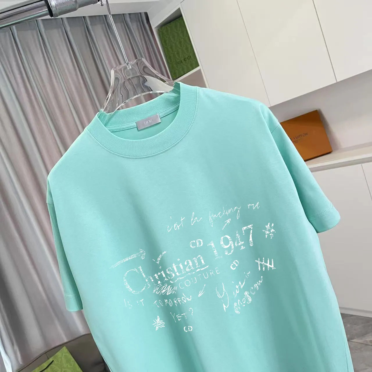 🅿️170 Dio*Dior 2025 summer new style Personalized letter logo printing Short-sleeved T-shirt Customized fabric 300g Same style for men and women Color: black white lake green iron gray Size: S M L XL XXL five sizes ​