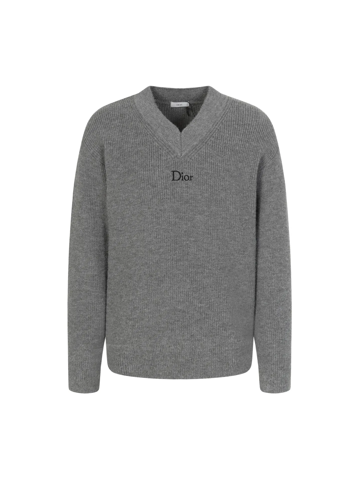 🅿️420 [Top quality] CD/Dior letter logo V-neck sweater. The fabric is made of 55% merino wool, 35% cotton yarn and 10% polyester. This fabric has high thermal insulation effect and upper body comfort. The embroidery uses 3D three-dimensional embroidery, and the chest is embellished with the DDIOR embroidery logo. Garment washing water removes impurities and lint smell, while effectively fixing the pattern and adding hand feel. This V-neck sweater highlights a classic silhouette. Crafted from gray goat hair jersey, it's enhanced with Dior Couture signature embroidery on the chest. Wear it with jeans and sneakers for a sophisticated yet casual modern look. Size:S/M/L