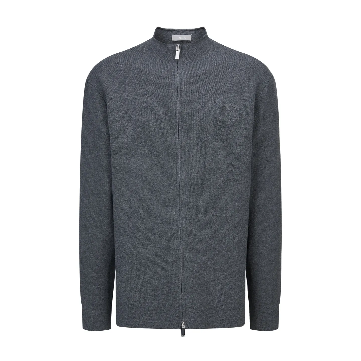 🅿️480 [Exclusive supply] CD 25FW chest logo zipper cardigan sweater (grey) Original purchase and development for 17,000. The fabric is made of 50% soft wool and 50% combed cotton yarn. The zipper uses electroplated bright silver double sliders, with the DIOR logo laser engraved on the surface. The embroidery adopts 3D three-dimensional embroidery technology, and the reverse side is embroidered with composite glue, showing a 3D concave and convex visual sense on the surface. Garment washing - removing wool impurities - fixing the color - fixing the pattern. A new take on knitwear, the CD Icon sweater is an example of Dior's savoir-faire. Carefully crafted from black sheep wool knitted fabric, it is decorated with CD Icon debossed embroidery on the chest and zipper closure, making it unique. Warm and practical, it can be worn layered with a T-shirt. Decorated with a CD icon debossed embroidered stand collar on the chest, two-way zipper closure with Dior logo zip puller. Size:S-M-L-XL