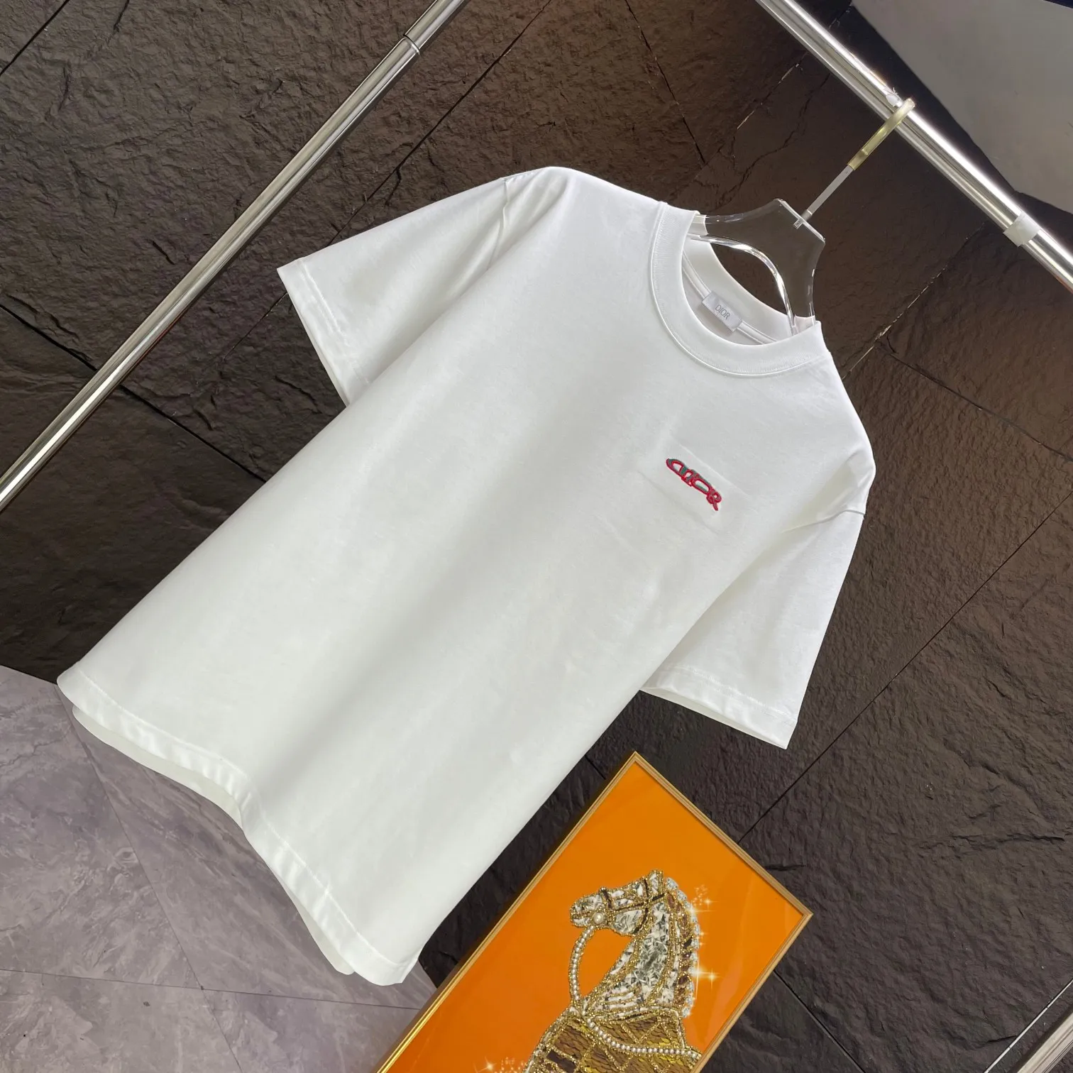 🅿️190 Dio* Dior* 2025 spring and summer new short-sleeved T-shirt Heavy cotton letter logo embroidery Color: black white Size: S M L XL XXL