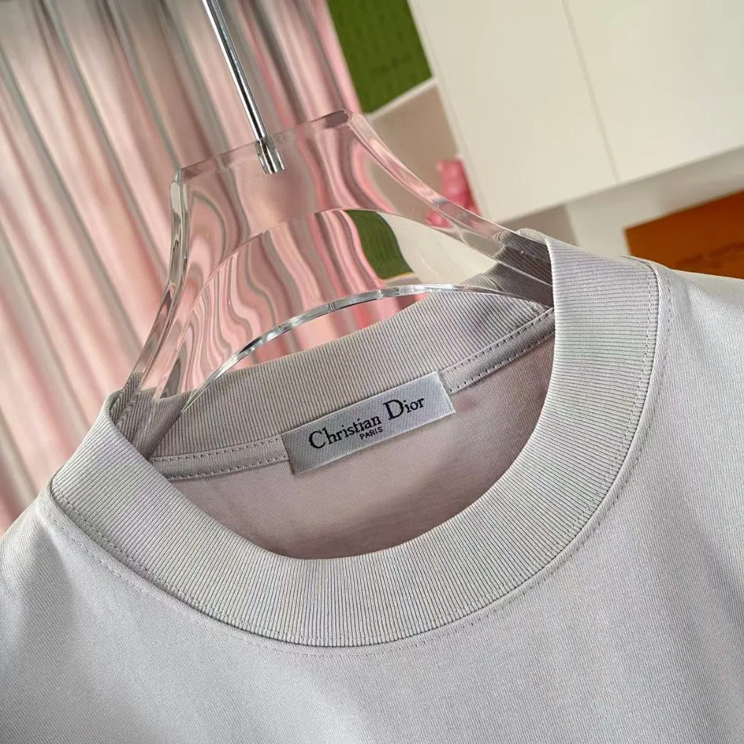 🅿️170 Dio*Dior 2025 summer new style Personalized letter logo printing Short-sleeved T-shirt Customized fabric 300g Same style for men and women Color: Black White Pink Iron Gray Size: S M L XL XXL Five codes​
