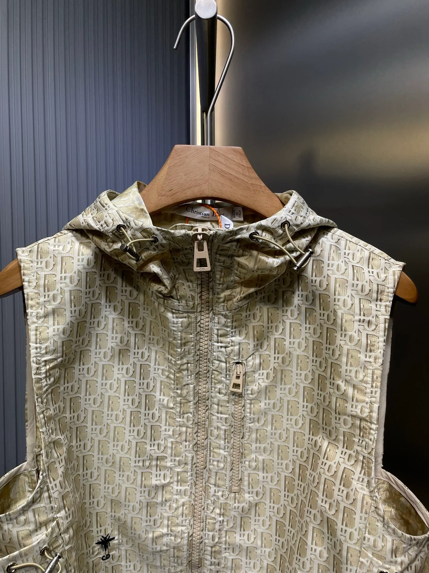 🅿️440 Dior 🌟【Top original order】25Ss early spring new style vest, high version produced! This hooded jacket is decorated with golden Oblique jacquard, recalling the classic pattern launched by Dior in 1967〰YB customized golden taffeta technical jacquard fabric🔜, and the right pocket is decorated with bee embroidery, which is more refined and super super heavy work‼ The most important thing is that to make a floral design, the workmanship cost is double that of an ordinary jacket. The texture is truly invincible. Size: s m l