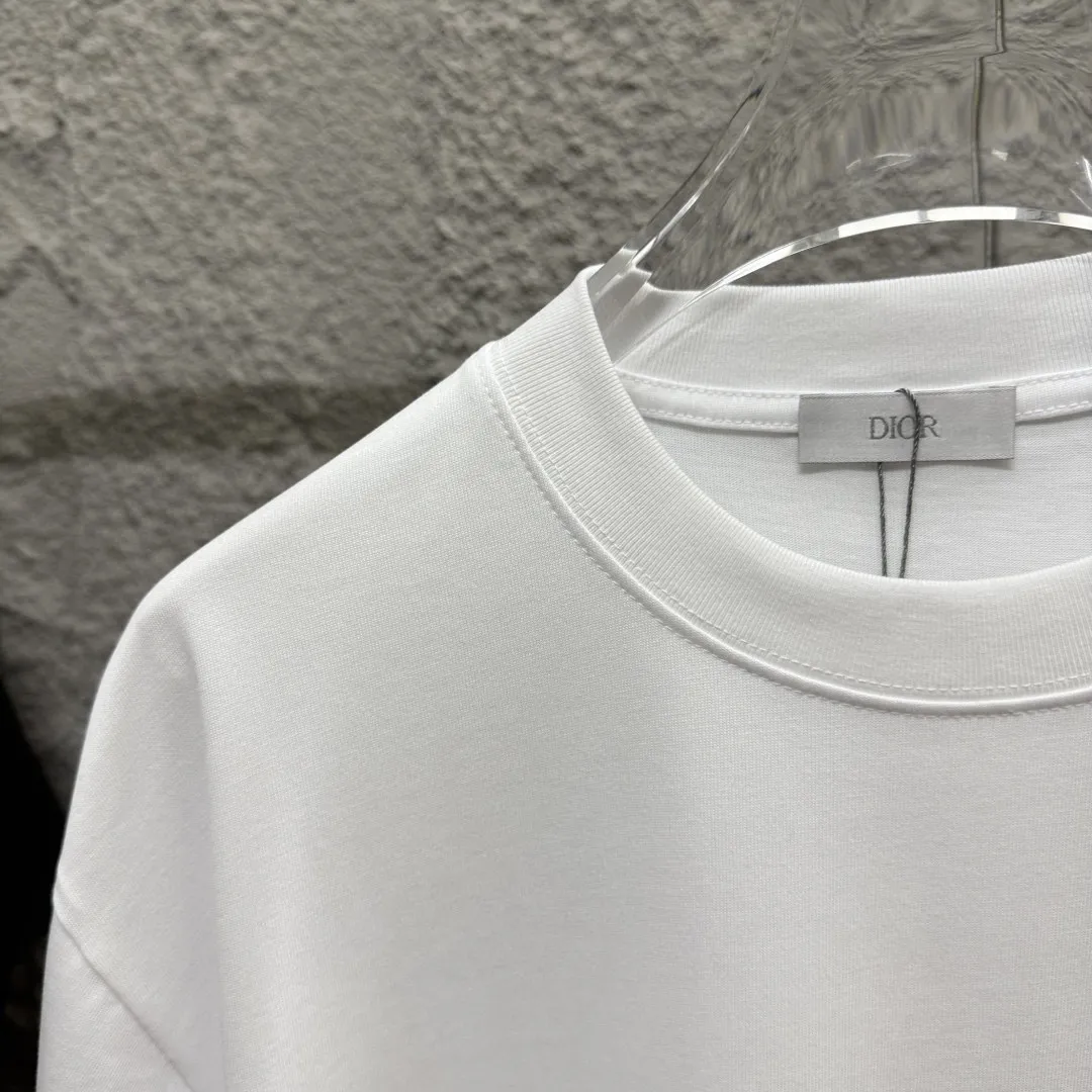 🅿️180 Dio* Dior 2025 spring and summer new style Classic letter silver thread embroidery Customized double yarn plain cotton fabric Short-sleeved T-shirt Uniform for men and women Size: S (90-130 catties) M (120-150 catties) L (140-165 catties) XL (160-180 catties) XXL (180-210 catties) Color: black white