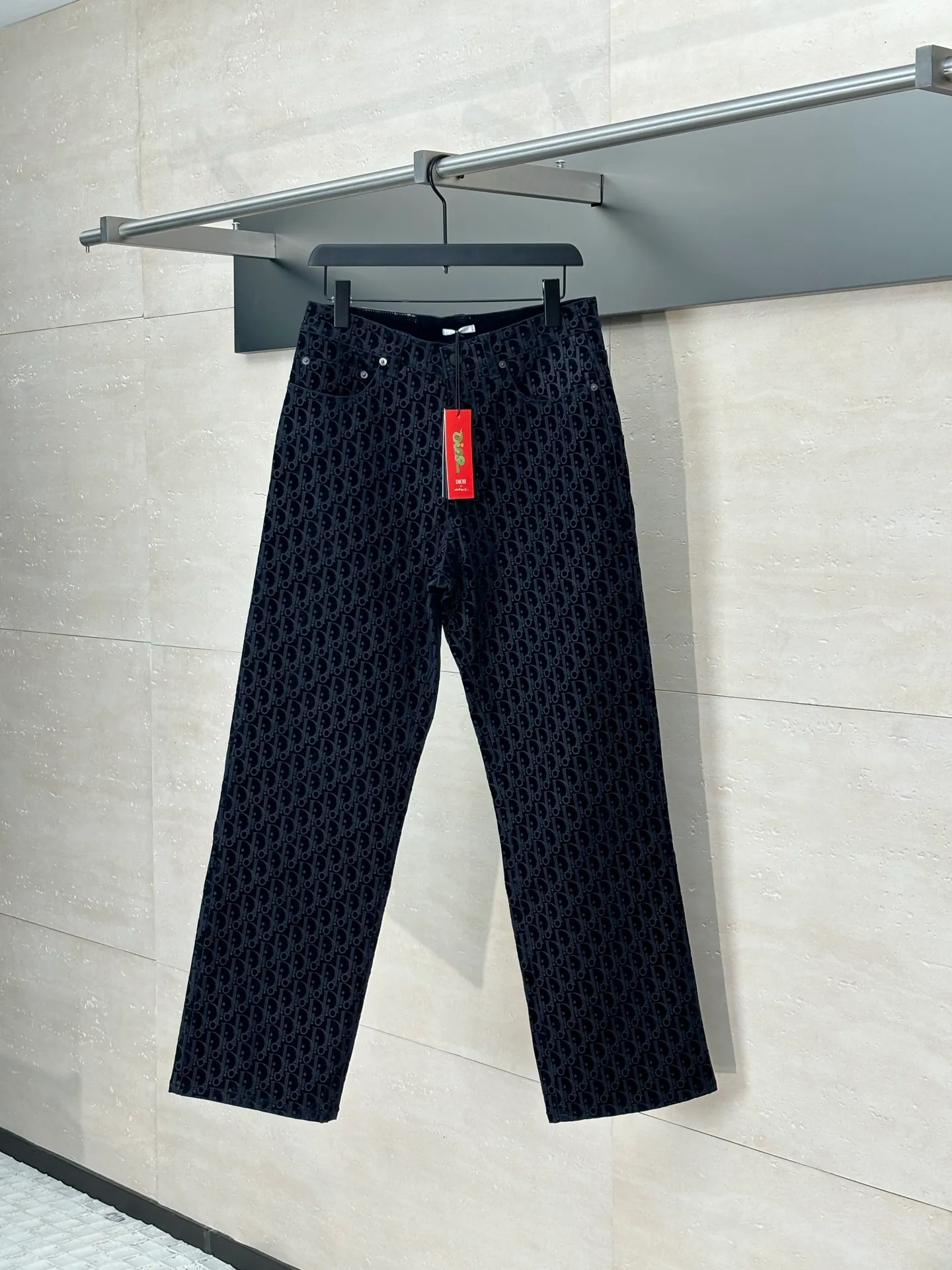 🅿️530 Dio*/Dior 25ss new Year of the Snake letter embroidered cotton blend denim trousers Size: S/M/L/XL