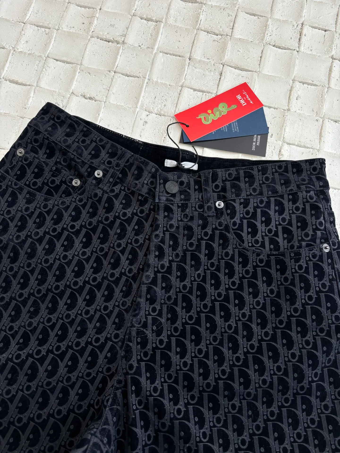 🅿️530 Dio*/Dior 25ss new Year of the Snake letter embroidered cotton blend denim trousers Size: S/M/L/XL