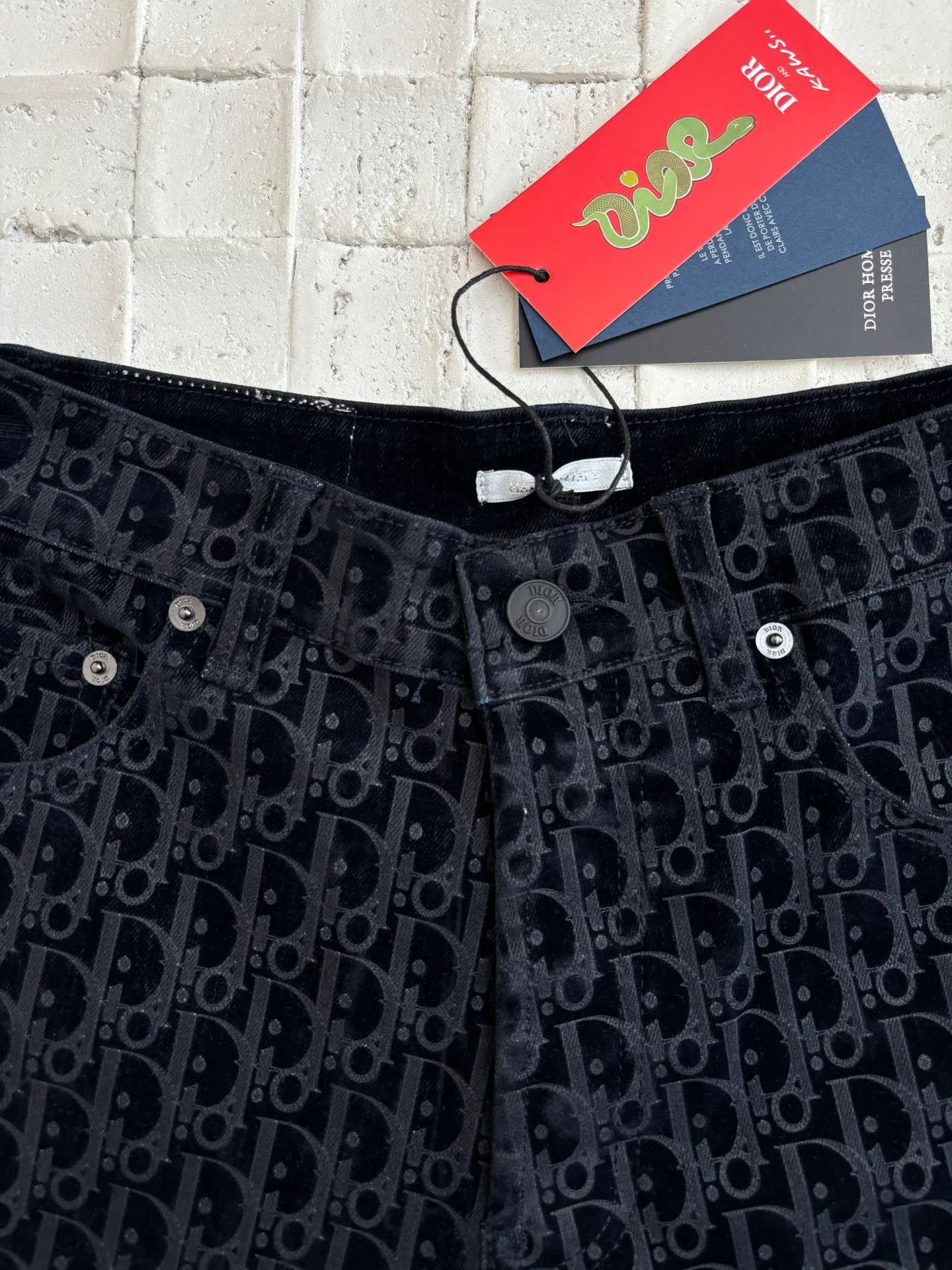 🅿️530 Dio*/Dior 25ss new Year of the Snake letter embroidered cotton blend denim trousers Size: S/M/L/XL