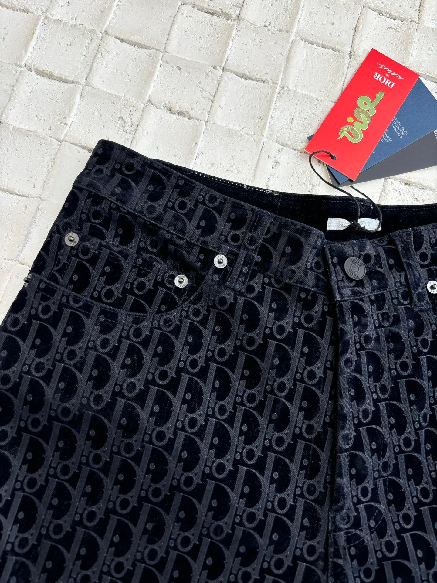 🅿️530 Dio*/Dior 25ss new Year of the Snake letter embroidered cotton blend denim trousers Size: S/M/L/XL