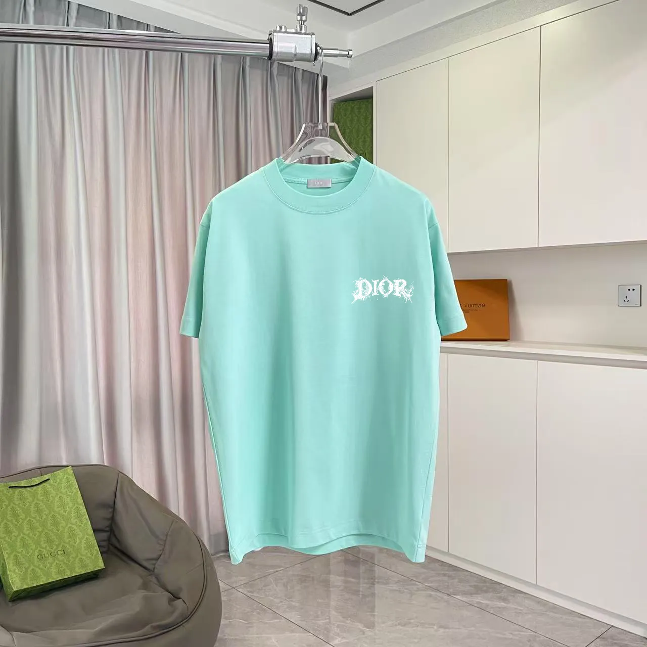 🅿️170 Dio Dior 2025 summer new style Personalized letter logo printing Short-sleeved T-shirt Customized fabric 300g Same style for men and women Color: black white lake green sky blue Size: S M L XL XXL five sizes ​
