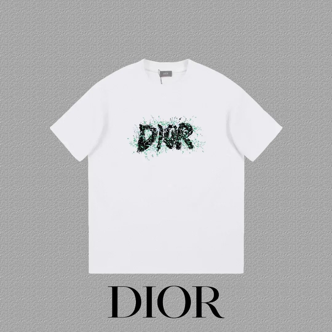 🅿️170 [DIOR Dior] 2025FW short-sleeved T-shirt LOGO printing High-end 26s double yarn 300g fabric Heavy fabric Customized frame ribbing in the same cylinder and dyeing Complete three standards Same style for men and women Color: Black White Size: S M L XL 2XL