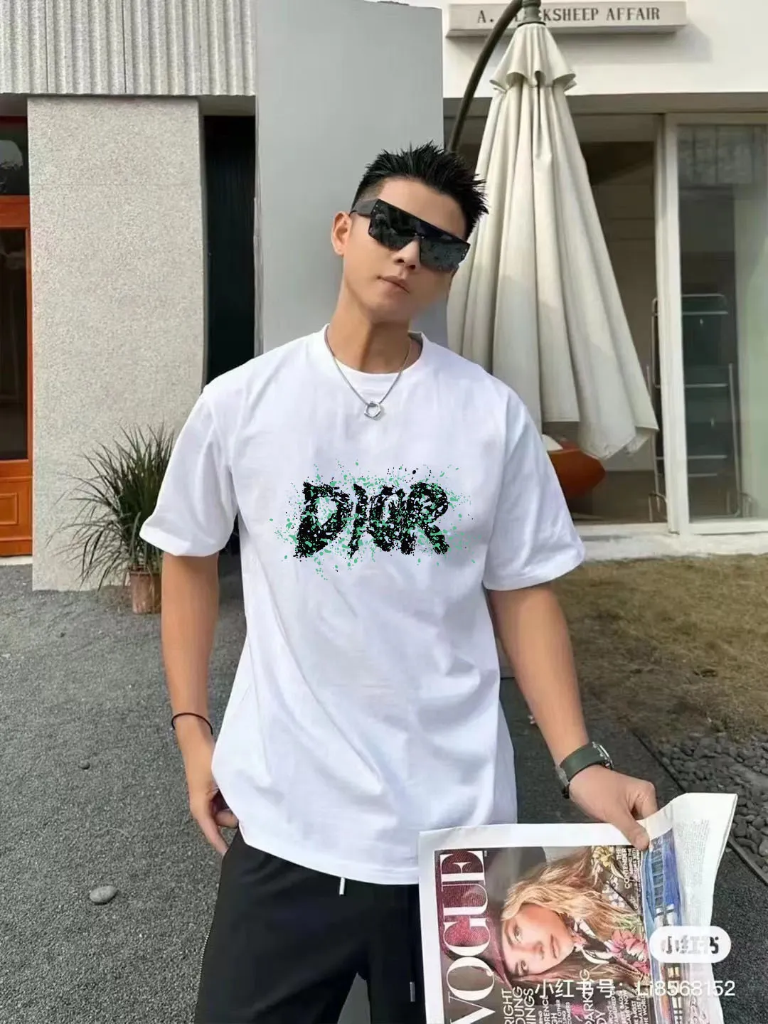 🅿️170 [DIOR Dior] 2025FW short-sleeved T-shirt LOGO printing High-end 26s double yarn 300g fabric Heavy fabric Customized frame ribbing in the same cylinder and dyeing Complete three standards Same style for men and women Color: Black White Size: S M L XL 2XL