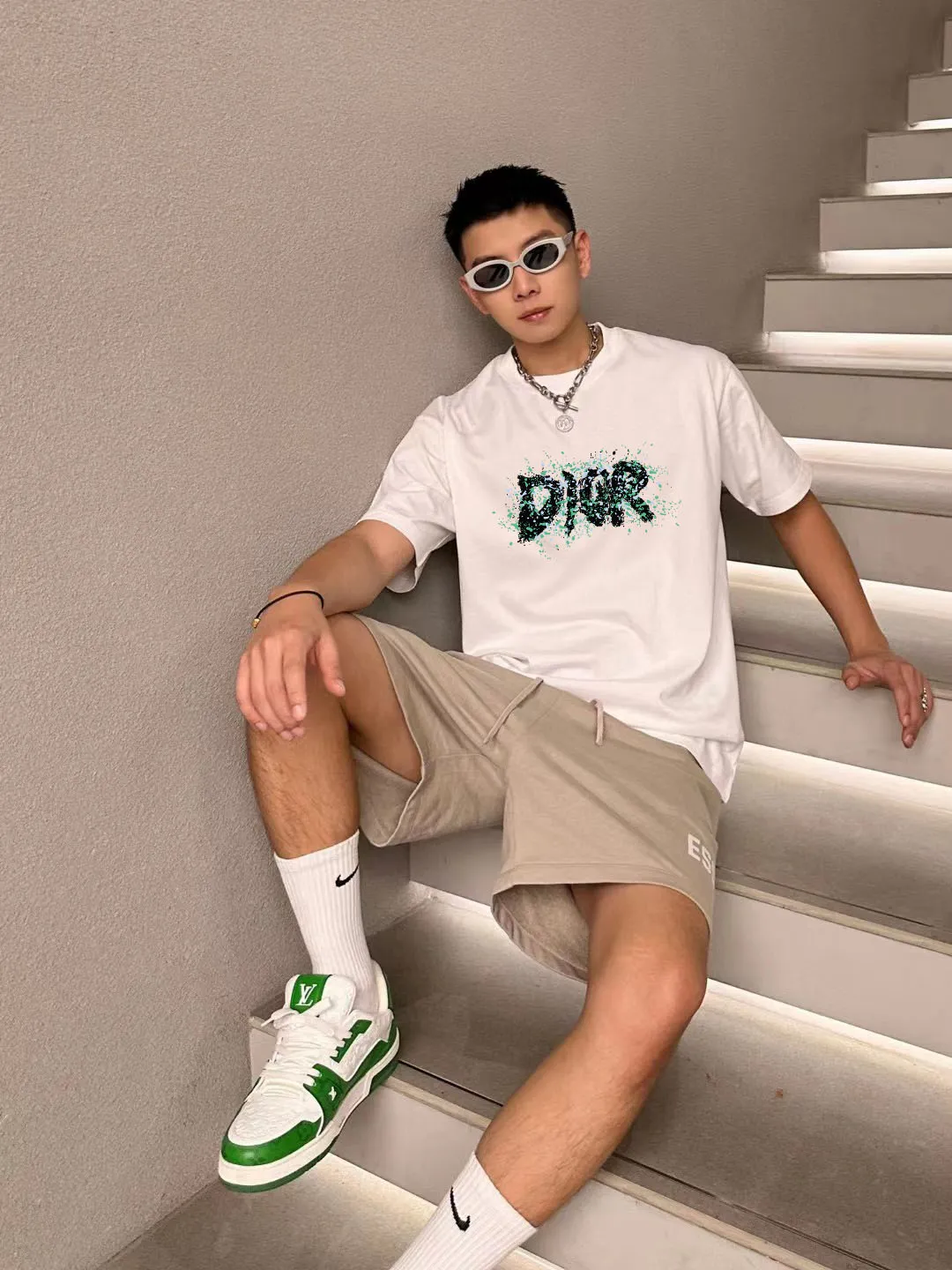 🅿️170 [DIOR Dior] 2025FW short-sleeved T-shirt LOGO printing High-end 26s double yarn 300g fabric Heavy fabric Customized frame ribbing in the same cylinder and dyeing Complete three standards Same style for men and women Color: Black White Size: S M L XL 2XL