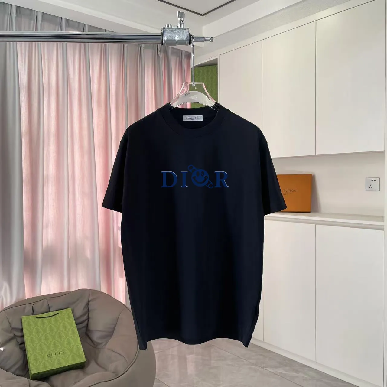 🅿️170 Dio Dior 2025 summer new style Personalized letter logo printing Short-sleeved T-shirt Customized fabric 300g Same style for men and women Color: Black White Sky Blue Iron Gray Size: S M L XL XXL Five codes​