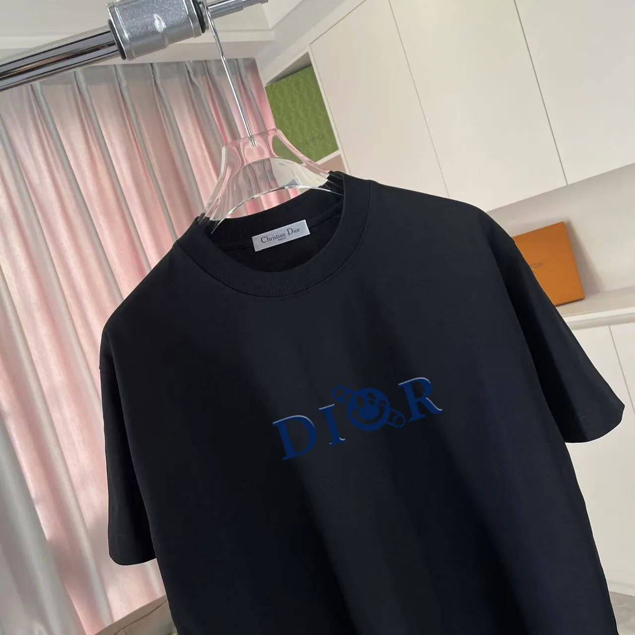 🅿️170 Dio Dior 2025 summer new style Personalized letter logo printing Short-sleeved T-shirt Customized fabric 300g Same style for men and women Color: Black White Sky Blue Iron Gray Size: S M L XL XXL Five codes​