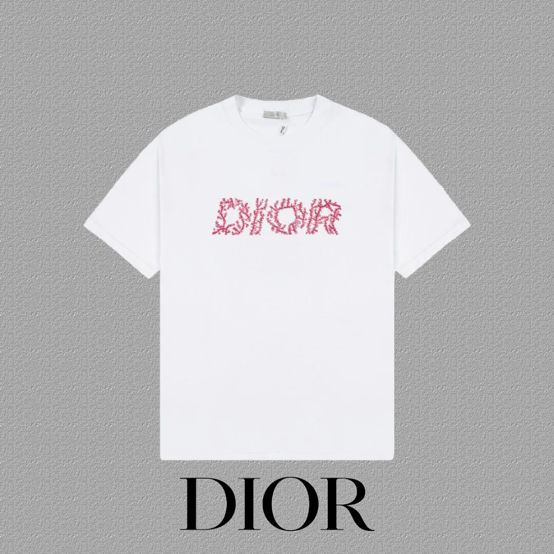🅿️170 [DIOR Dior] 2025FW short-sleeved T-shirt LOGO printing High-end 26s double yarn 300g fabric Heavy fabric Customized frame ribbing in the same cylinder and dyeing Complete three standards Same style for men and women Color: Black White Size: S M L XL 2XL