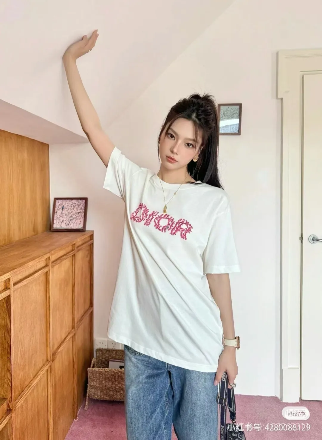 🅿️170 [DIOR Dior] 2025FW short-sleeved T-shirt LOGO printing High-end 26s double yarn 300g fabric Heavy fabric Customized frame ribbing in the same cylinder and dyeing Complete three standards Same style for men and women Color: Black White Size: S M L XL 2XL