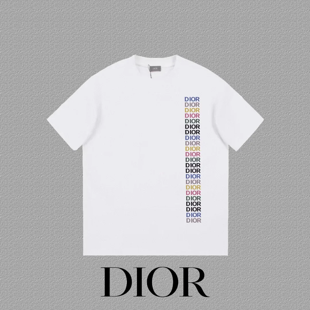 🅿️170 [DIOR Dior] 2025FW short-sleeved T-shirt LOGO printing High-end 26s double yarn 300g fabric Heavy fabric Customized frame ribbing in the same cylinder and dyeing Complete three standards Same style for men and women Color: Black White Size: S M L XL 2XL