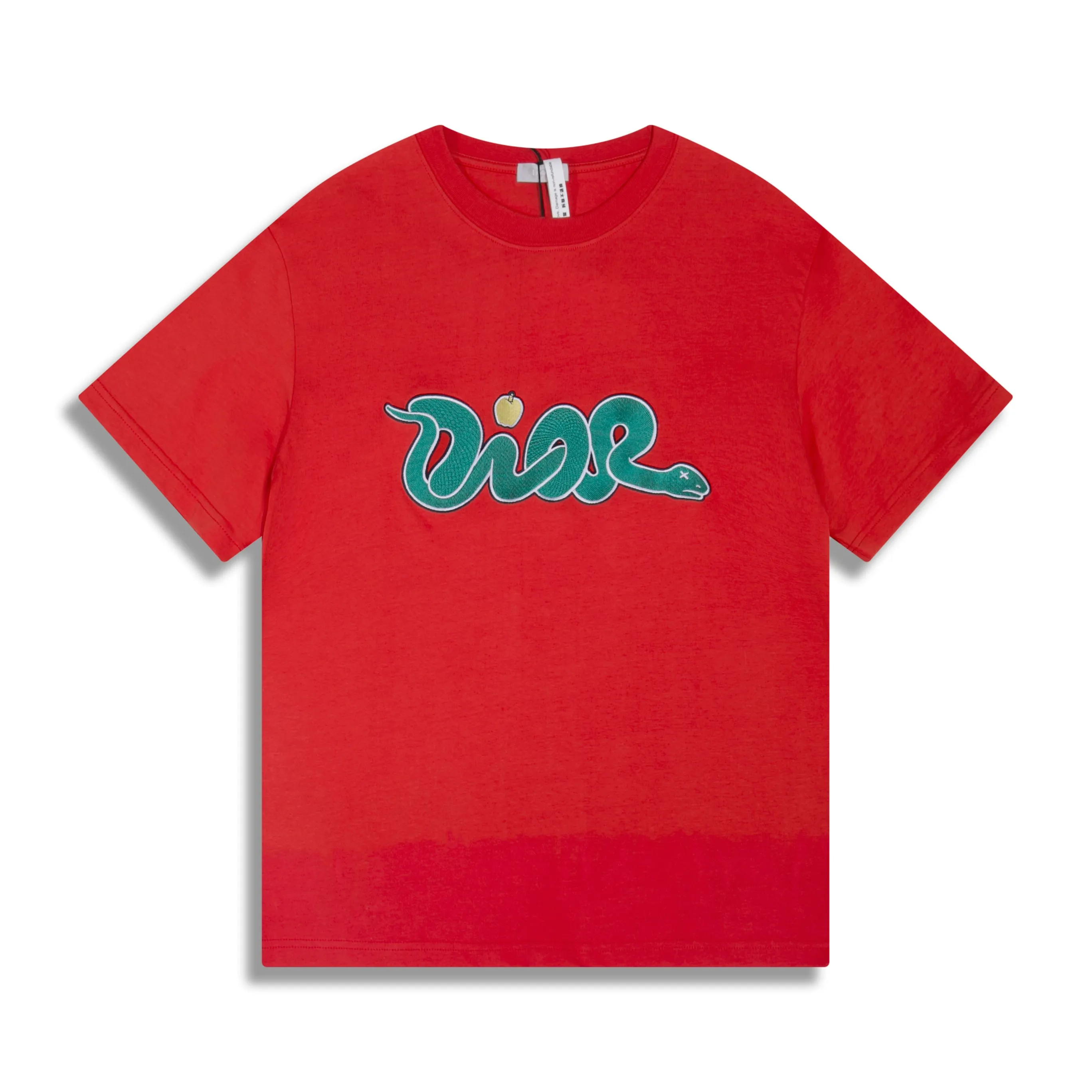 🅿️200 Correct version of high quality D1or/25ss new Year of the Snake co-branded bloom-dyed short-sleeved T-shirt made of 21s double yarn cotton plain weave. It is equipped with 21 pairs of fine cotton yarns and 1*1 horizontal machine-woven threads. The front and rear hems are printed with digital direct injection, and the full-length large-size pattern is available.  The front panel is embroidered with Tajima embroidery machine imported from Japan. The number of embroidery stitches reaches 130,000. The thread color is matched with satin patch to increase the stiffness to avoid shifting during the embroidery process. The short needle tatami three-layer embroidery method is equipped with a new co-branded hangtag for the Year of the Snake. Same size for men and women. Size: XS S M L