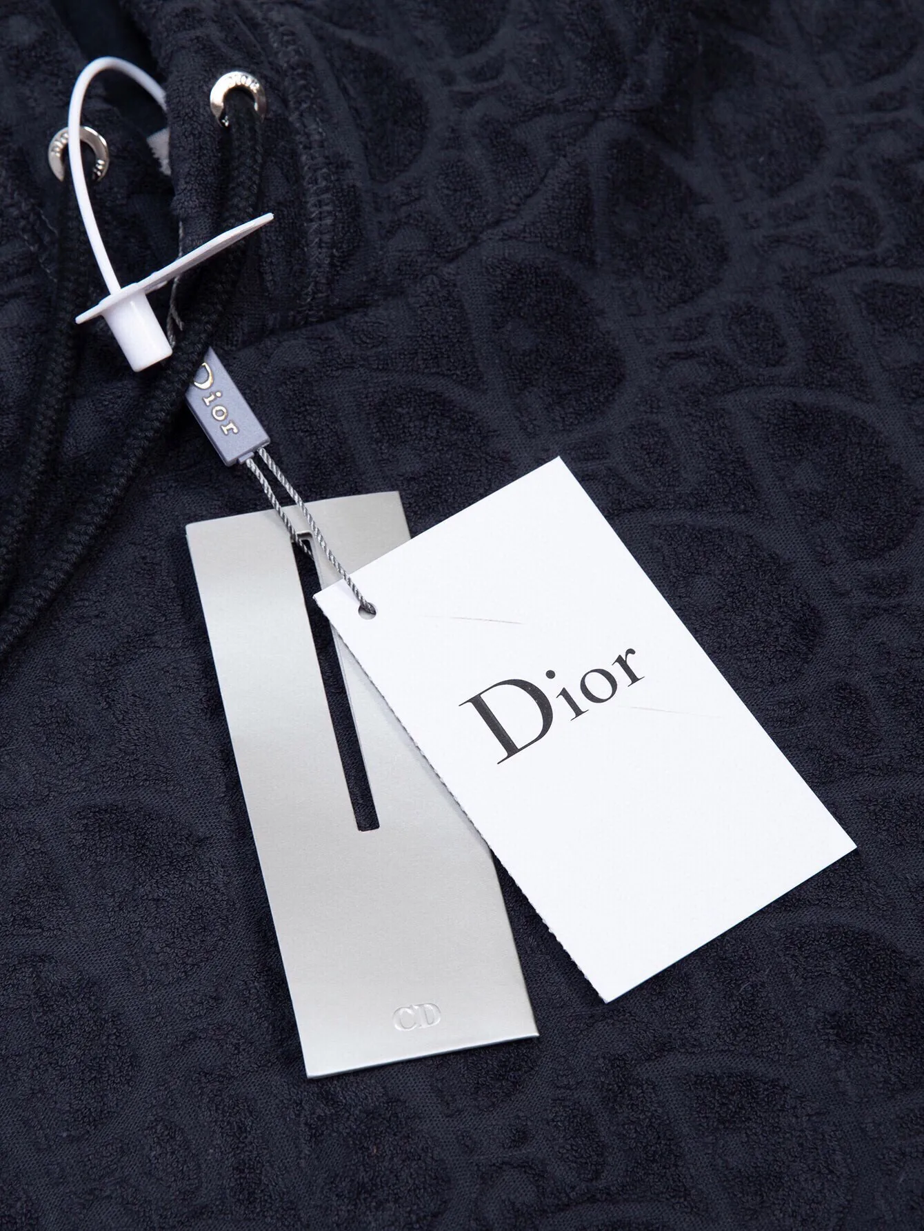 🅿️430 (zp version) - Dior presbyopic all-over printed terry embroidered jacquard plus velvet thickened hooded jacket - Made of original imported terry embroidered jacquard, custom-woven and dyed fabrics ZP consistent accessories customization Exclusive quality difference currency Welcome to compare - Color: White Navy - Size: S M L XL