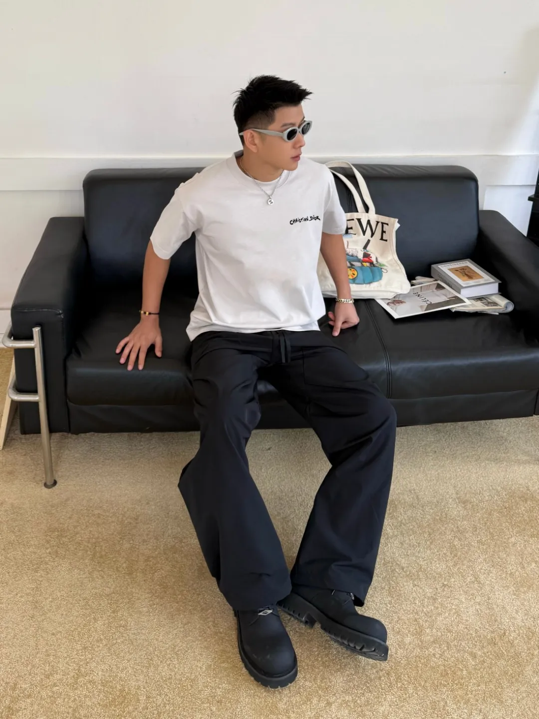 🅿️170 [DIOR Dior] 2025FW short-sleeved T-shirt embroidery, high-end 26s double yarn 300g fabric, heavy fabric, custom stretcher rib, same cylinder and dye, complete three standards, same style for men and women, color: black, white, gray, size: S M L XL 2XL