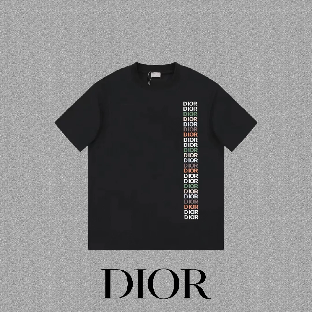 🅿️170 [DIOR Dior] 2025FW short-sleeved T-shirt LOGO printing High-end 26s double yarn 300g fabric Heavy fabric Customized frame ribbing in the same cylinder and dyeing Complete three standards Same style for men and women Color: Black White Size: S M L XL 2XL
