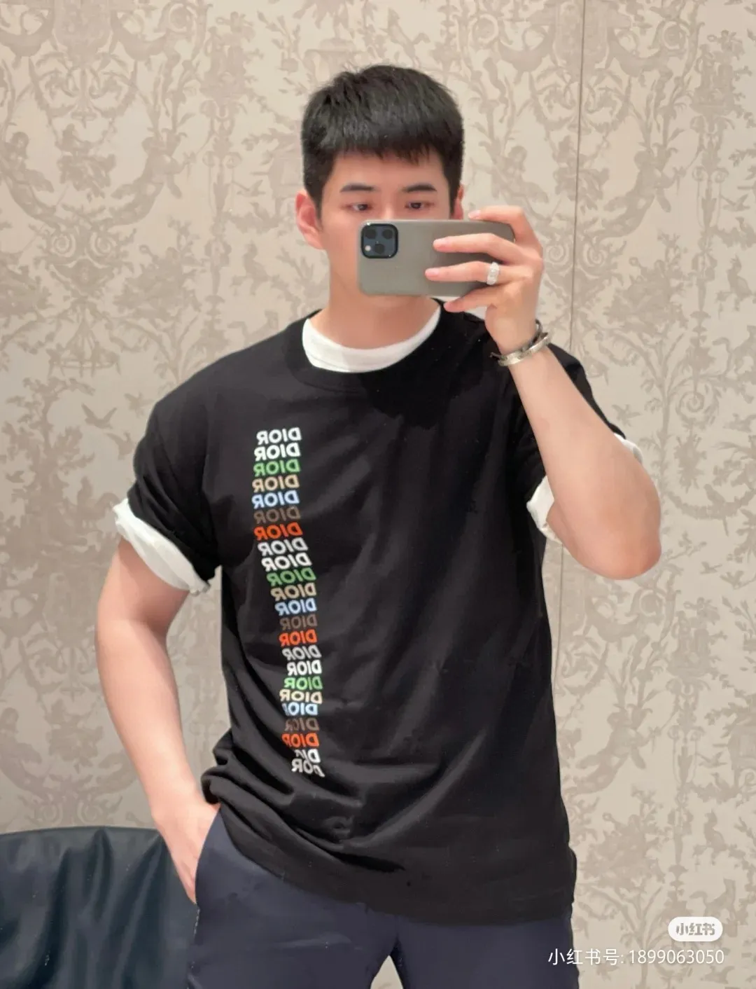 🅿️170 [DIOR Dior] 2025FW short-sleeved T-shirt LOGO printing High-end 26s double yarn 300g fabric Heavy fabric Customized frame ribbing in the same cylinder and dyeing Complete three standards Same style for men and women Color: Black White Size: S M L XL 2XL