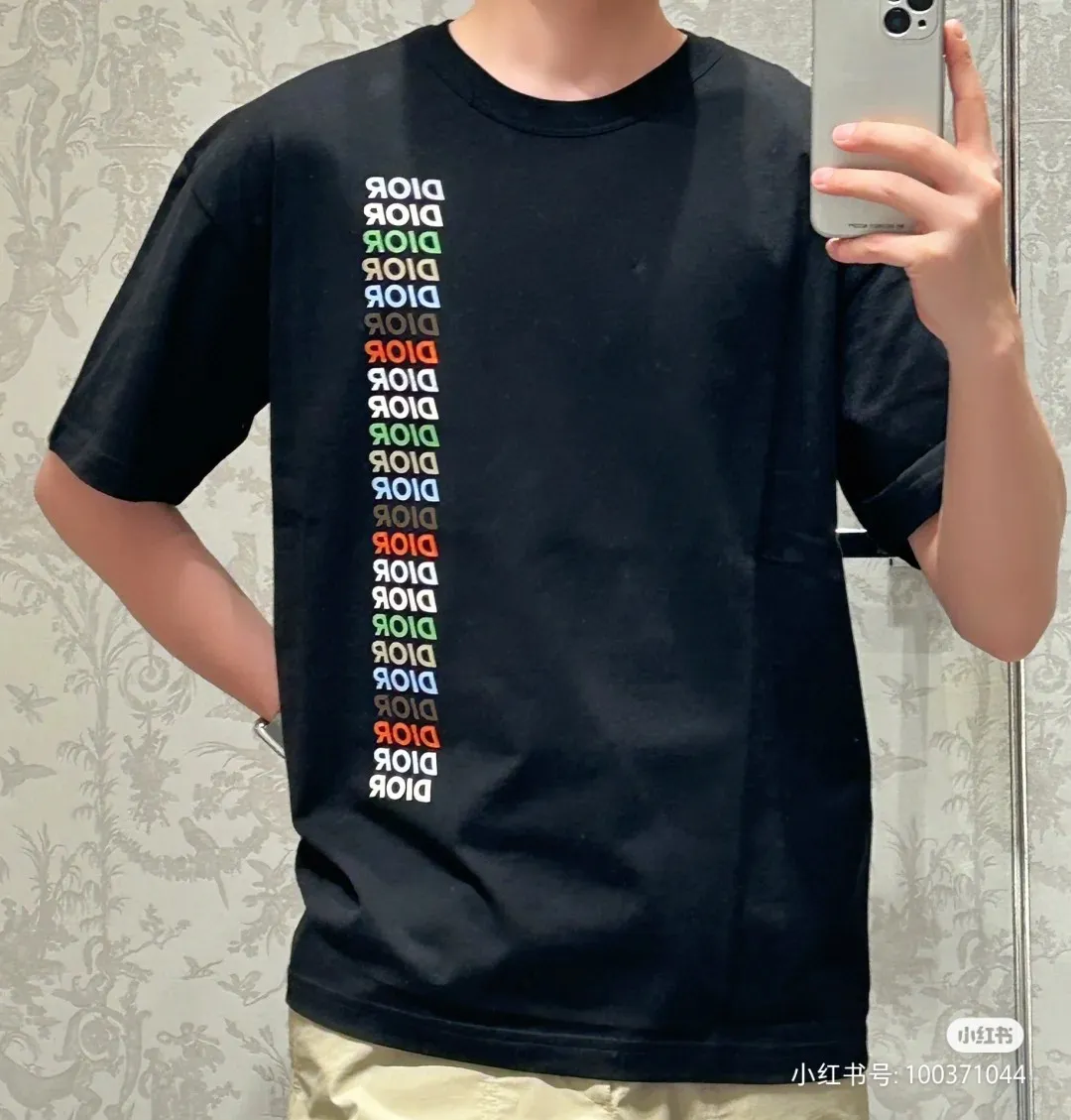 🅿️170 [DIOR Dior] 2025FW short-sleeved T-shirt LOGO printing High-end 26s double yarn 300g fabric Heavy fabric Customized frame ribbing in the same cylinder and dyeing Complete three standards Same style for men and women Color: Black White Size: S M L XL 2XL