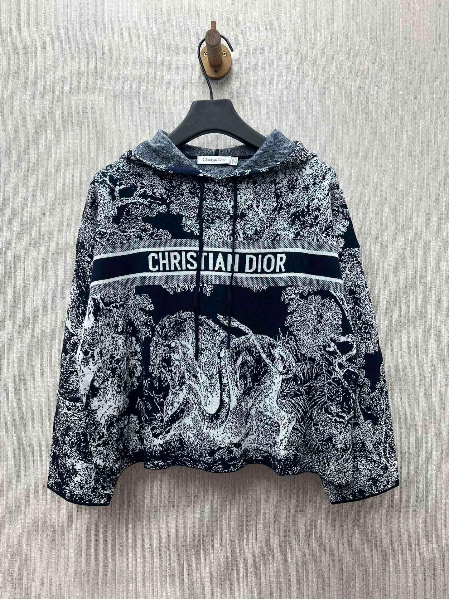 🅿️680 complete set of Dior 25ss new letter logo Rui jungle jacquard loose hooded long-sleeved pullover knitted sweatshirt! Size: S.M.L.