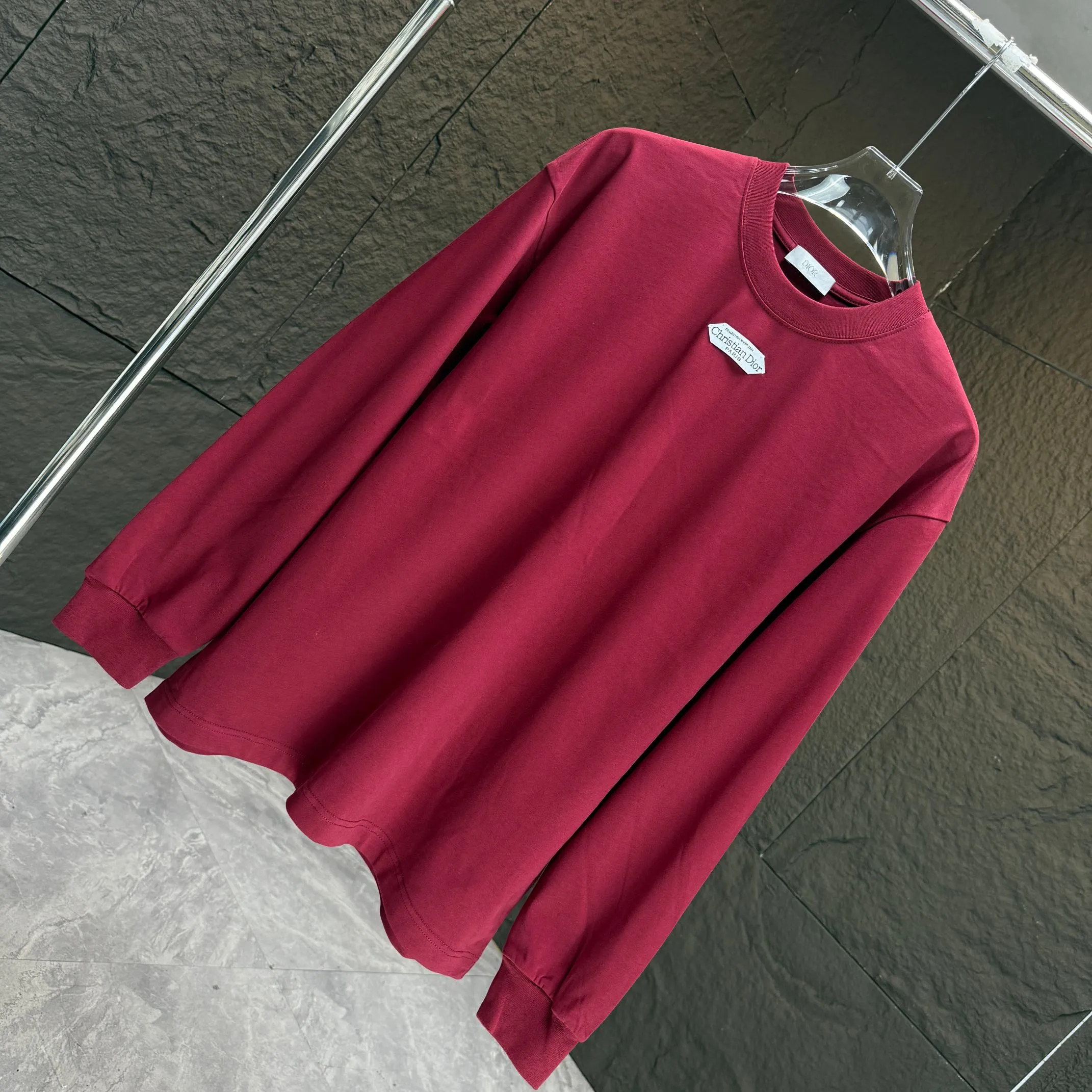 🅿️230 Dio* Dior* 2025 autumn and winter new thick long-sleeved T-shirt 320g pure cotton letter logo hand-sewn label Color: Black White Angora Red Night Blue Size: S M L XL