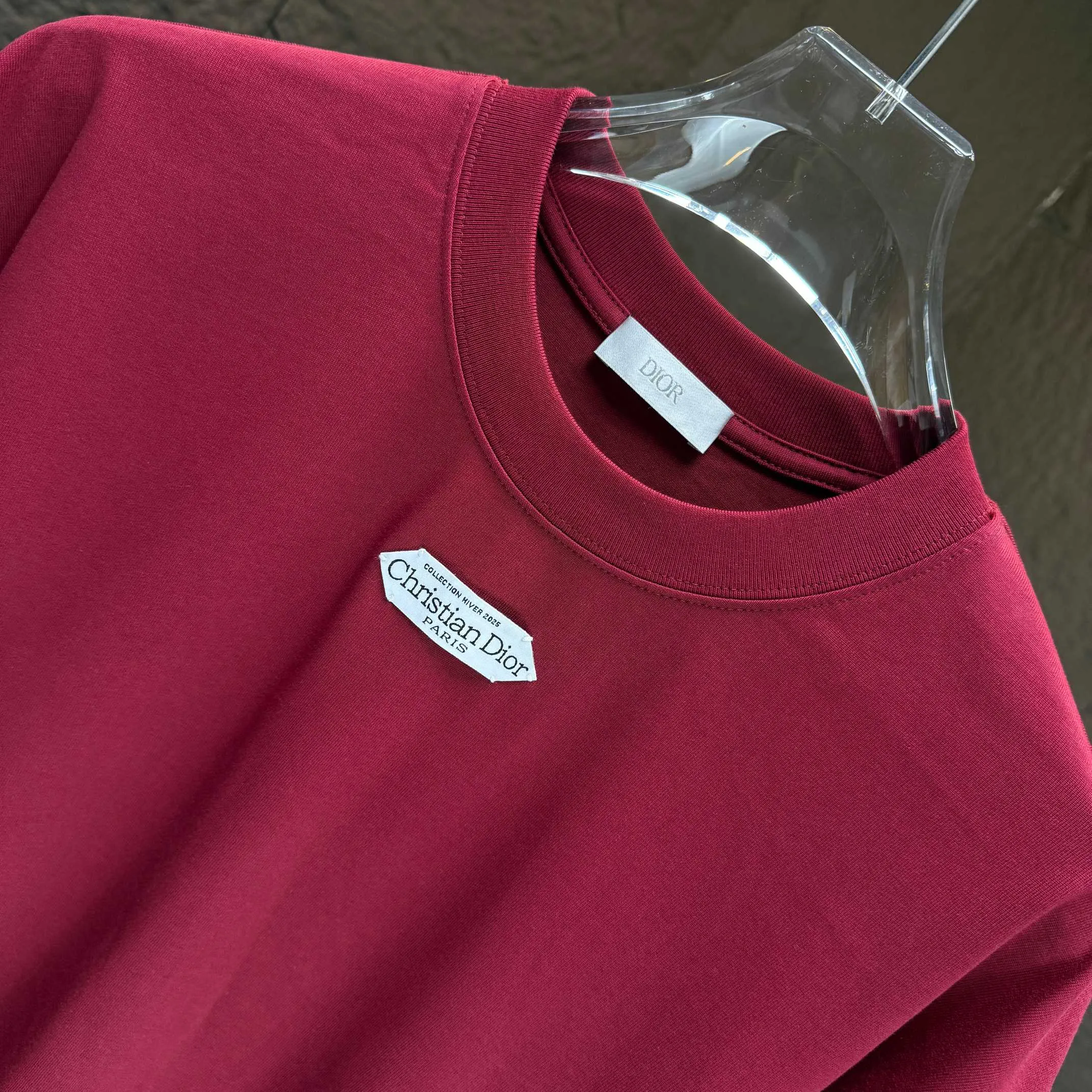 🅿️230 Dio* Dior* 2025 autumn and winter new thick long-sleeved T-shirt 320g pure cotton letter logo hand-sewn label Color: Black White Angora Red Night Blue Size: S M L XL