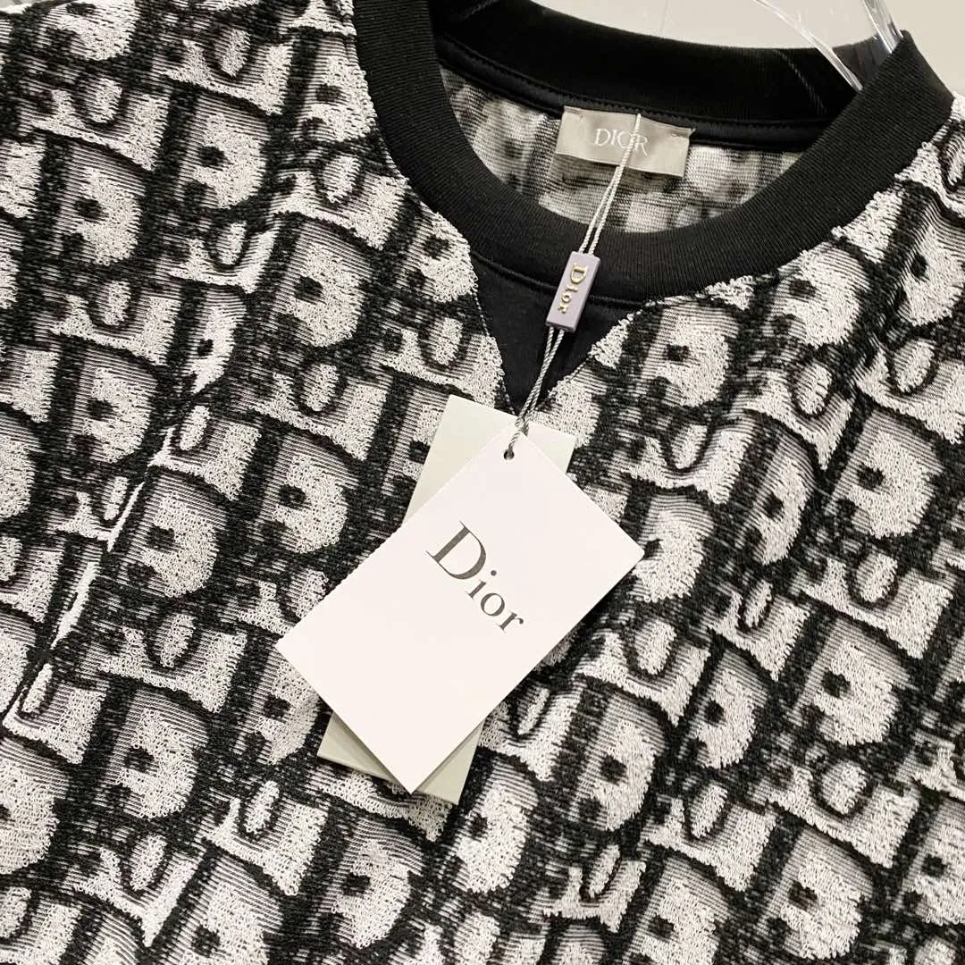 🅿️180 DIOR 260g round neck short-sleeved T-shirt, towel fabric with presbyopic letters LOGO printed all over, official synchronization, high version, high quality, fashionable personality, versatile trend, pure original quality, original fabric, tag, collar label, washed wheat, complete three standards, color: black, blue, light green. Size: XS-L