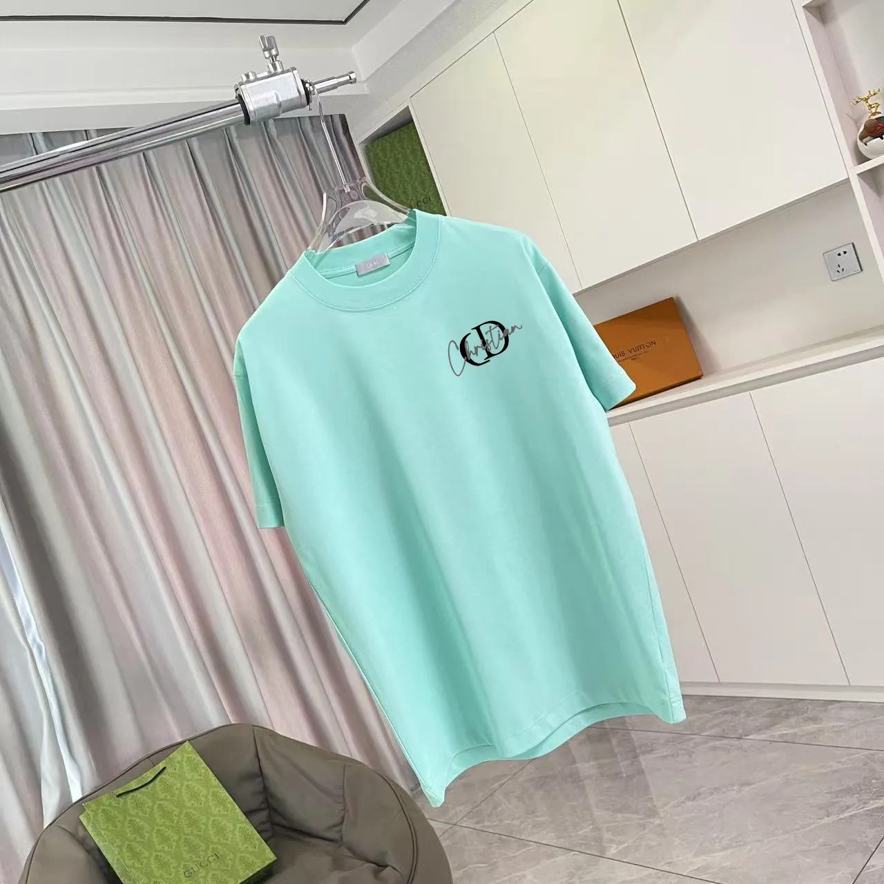 🅿️170 Dio Dior 2025 summer new style Personalized letter logo printing Short-sleeved T-shirt Customized fabric 300g Same style for men and women Color: black white lake green sky blue Size: S M L XL XXL five sizes ​