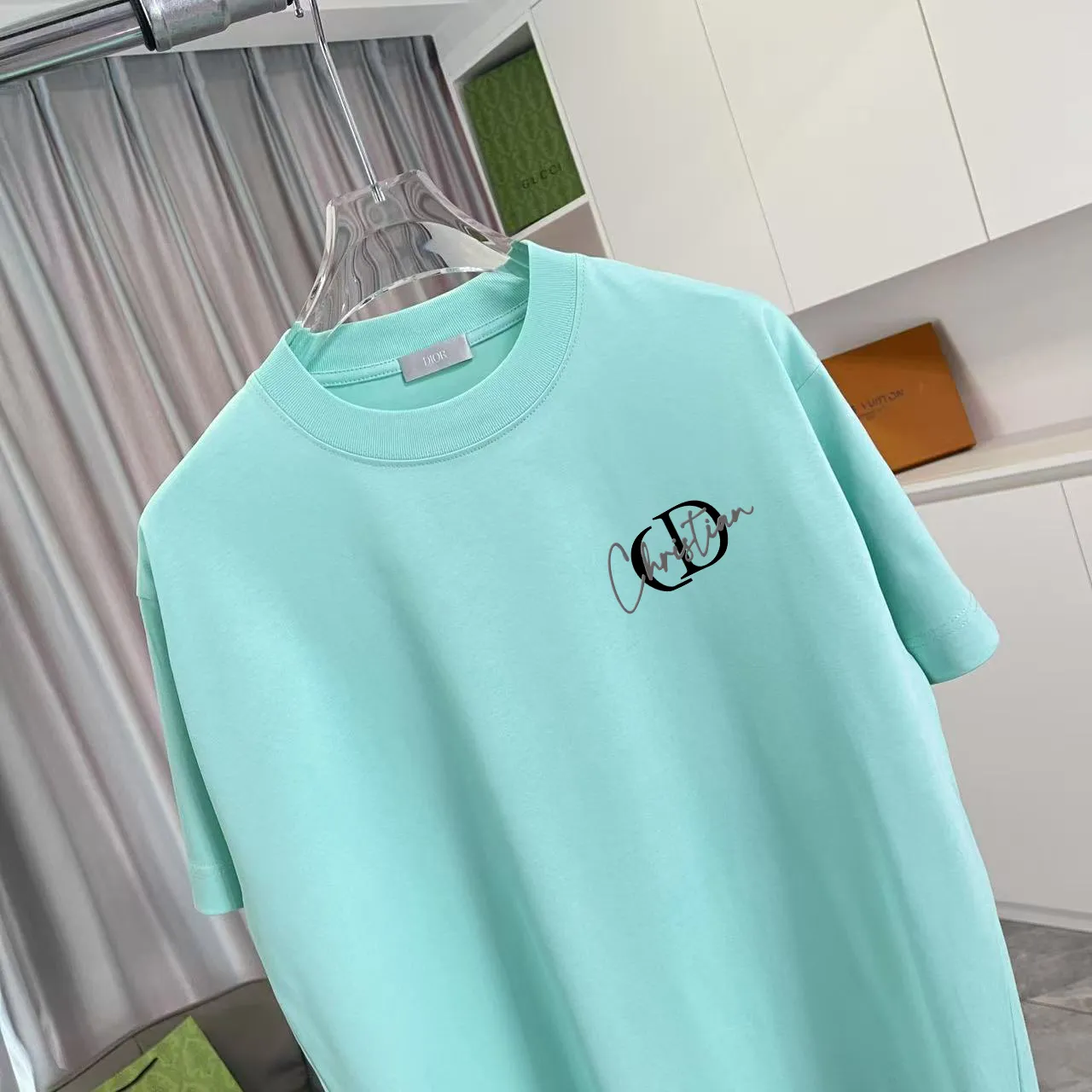 🅿️170 Dio Dior 2025 summer new style Personalized letter logo printing Short-sleeved T-shirt Customized fabric 300g Same style for men and women Color: black white lake green sky blue Size: S M L XL XXL five sizes ​