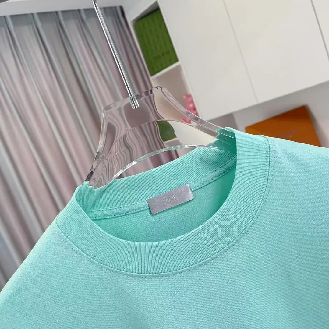 🅿️170 Dio Dior 2025 summer new style Personalized letter logo printing Short-sleeved T-shirt Customized fabric 300g Same style for men and women Color: black white lake green sky blue Size: S M L XL XXL five sizes ​
